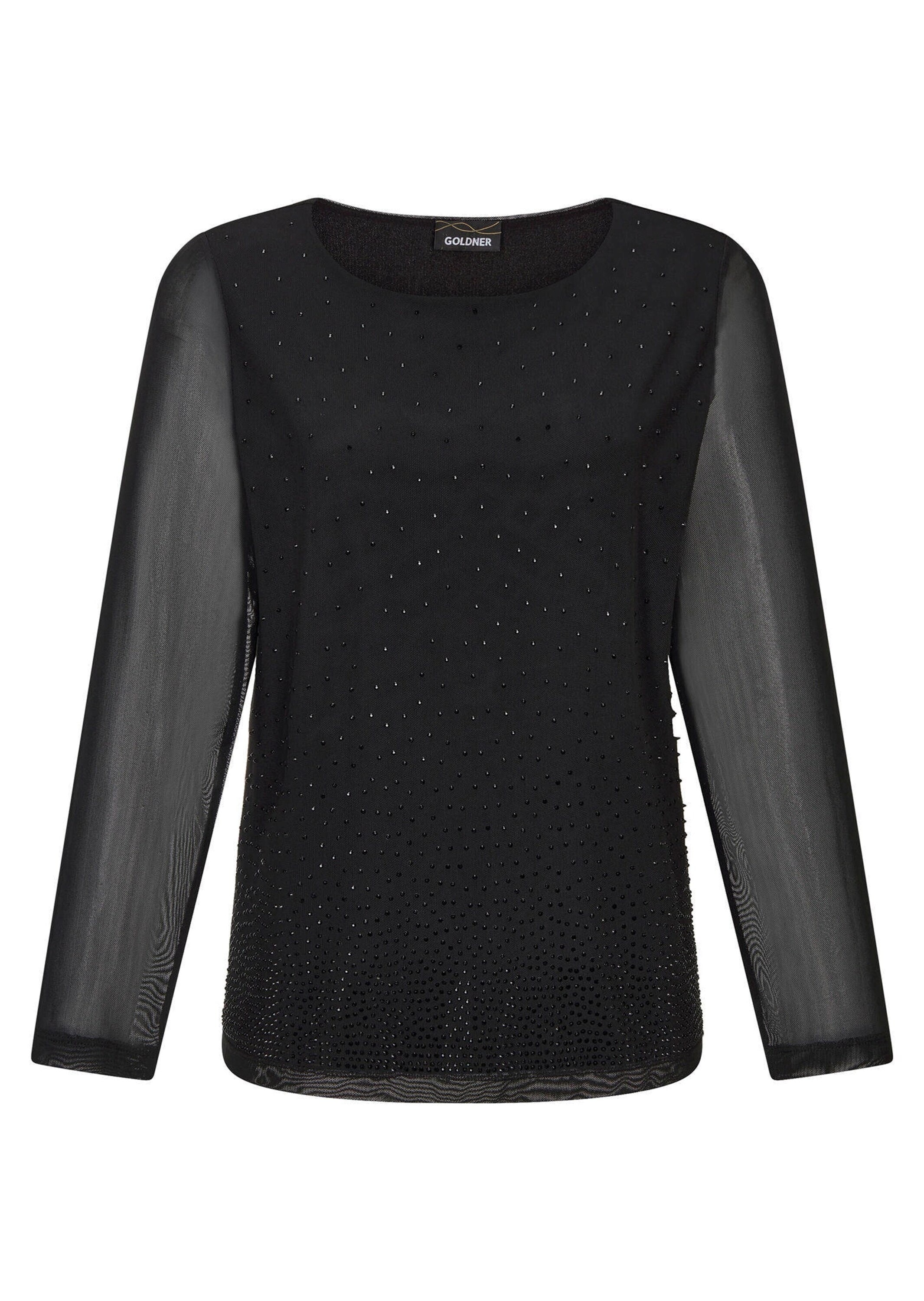 GOLDNER Langarmshirt "Kurzgröße Shirt aus Mesh mit Glitzersteinen" günstig online kaufen