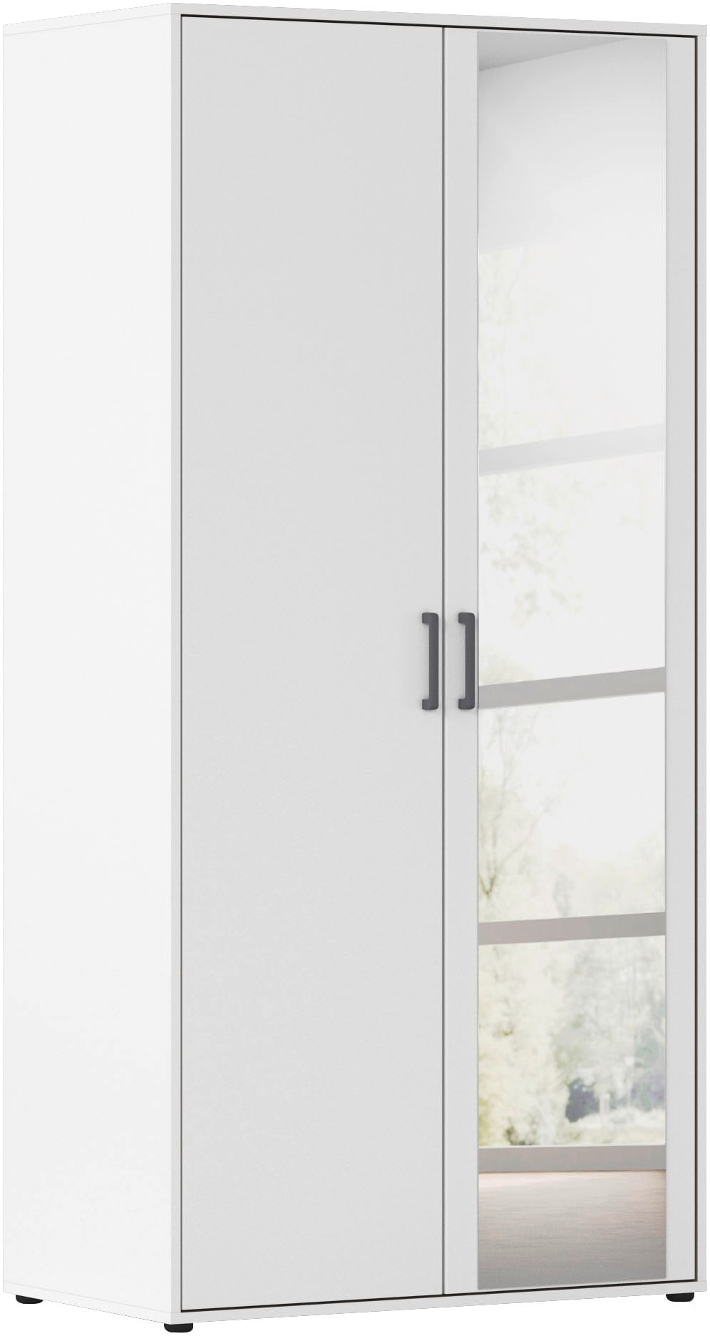 rauch "Kleiderschrank Schrank Garderobe Wäscheschrank VOYAGER" in 3 verschiedenen Ausstattungen BASIC/CLASSIC/PREMIUM, mit modernen Griffen in Graumetallic und Spiegel