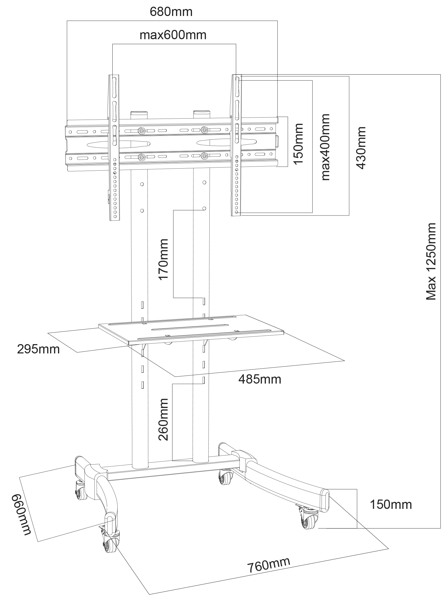 VCM TV-Rack »Universal TV Standfuß Ständer Wagen Möbel B-MS 125«, (VCM B-MS)