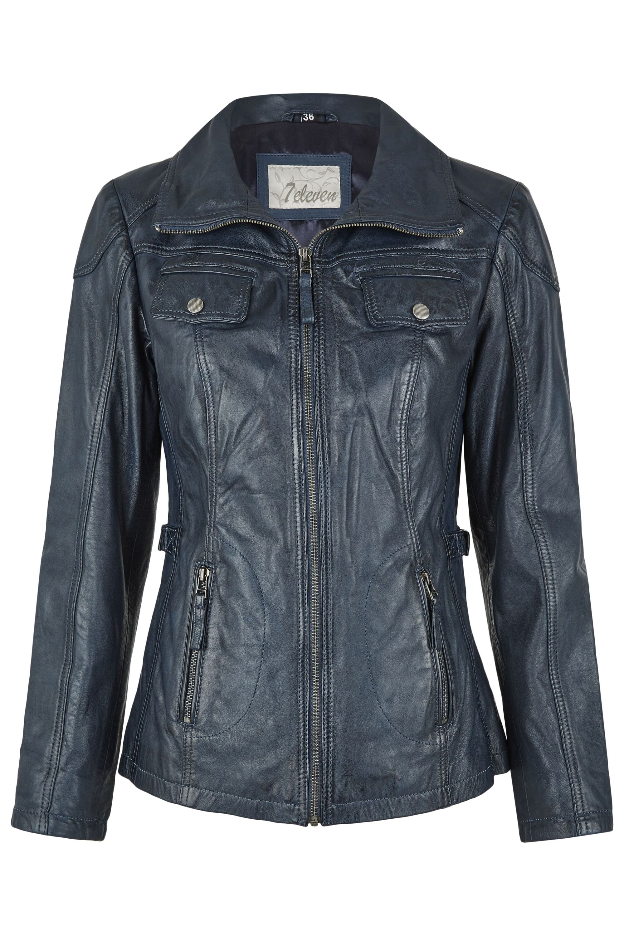 7eleven Lederjacke "SEMERLE" ohne Kapuze sportives Design