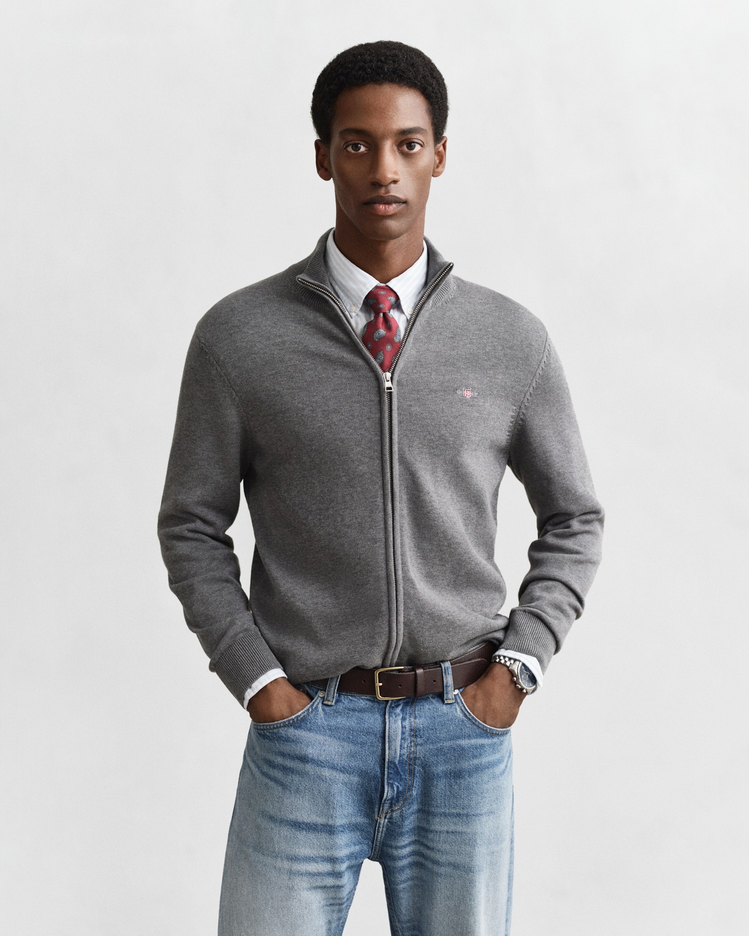 Gant Cardigan "CASUAL COTTON ZIP CARDIGAN" Mit Rippbündchen an Stehkragen, günstig online kaufen