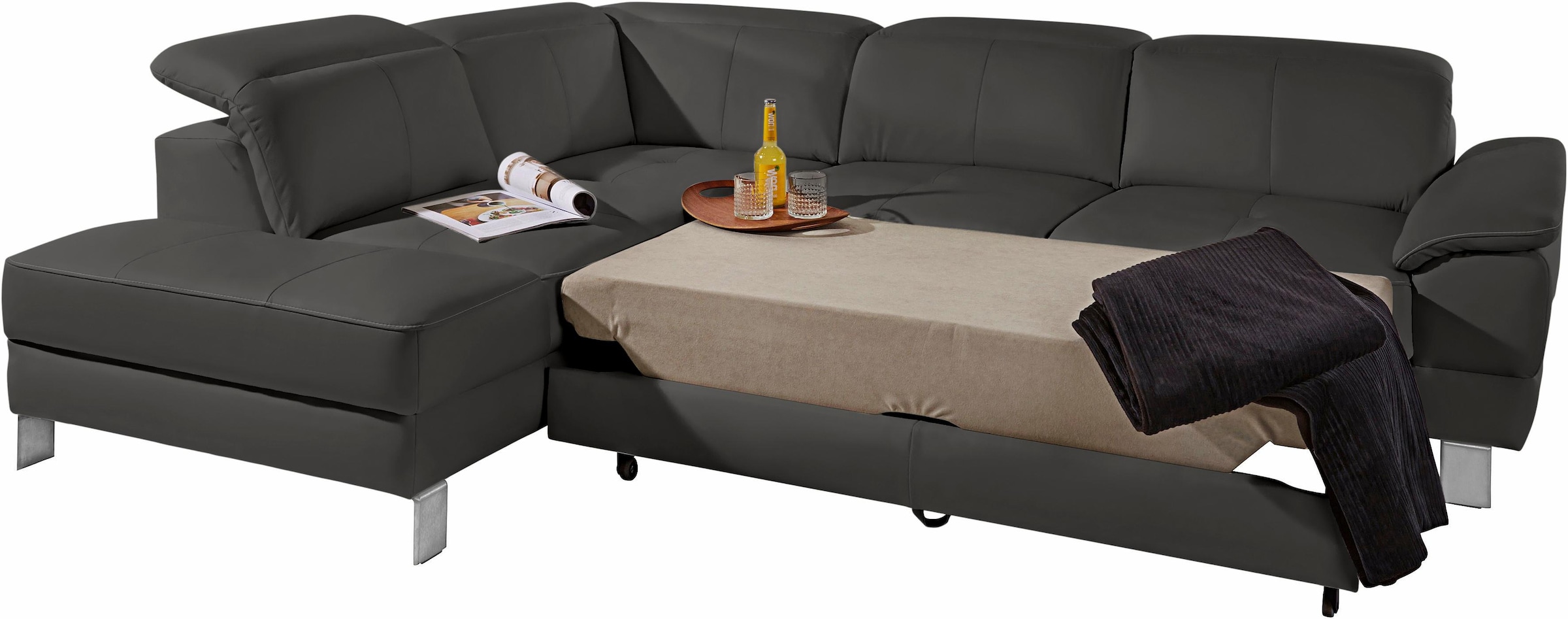 exxpo - sofa fashion Ecksofa »Mantua, L-Form«, mit Kopf- bzw. Rückenverstellung, Bettfunktion u. Bettkasten