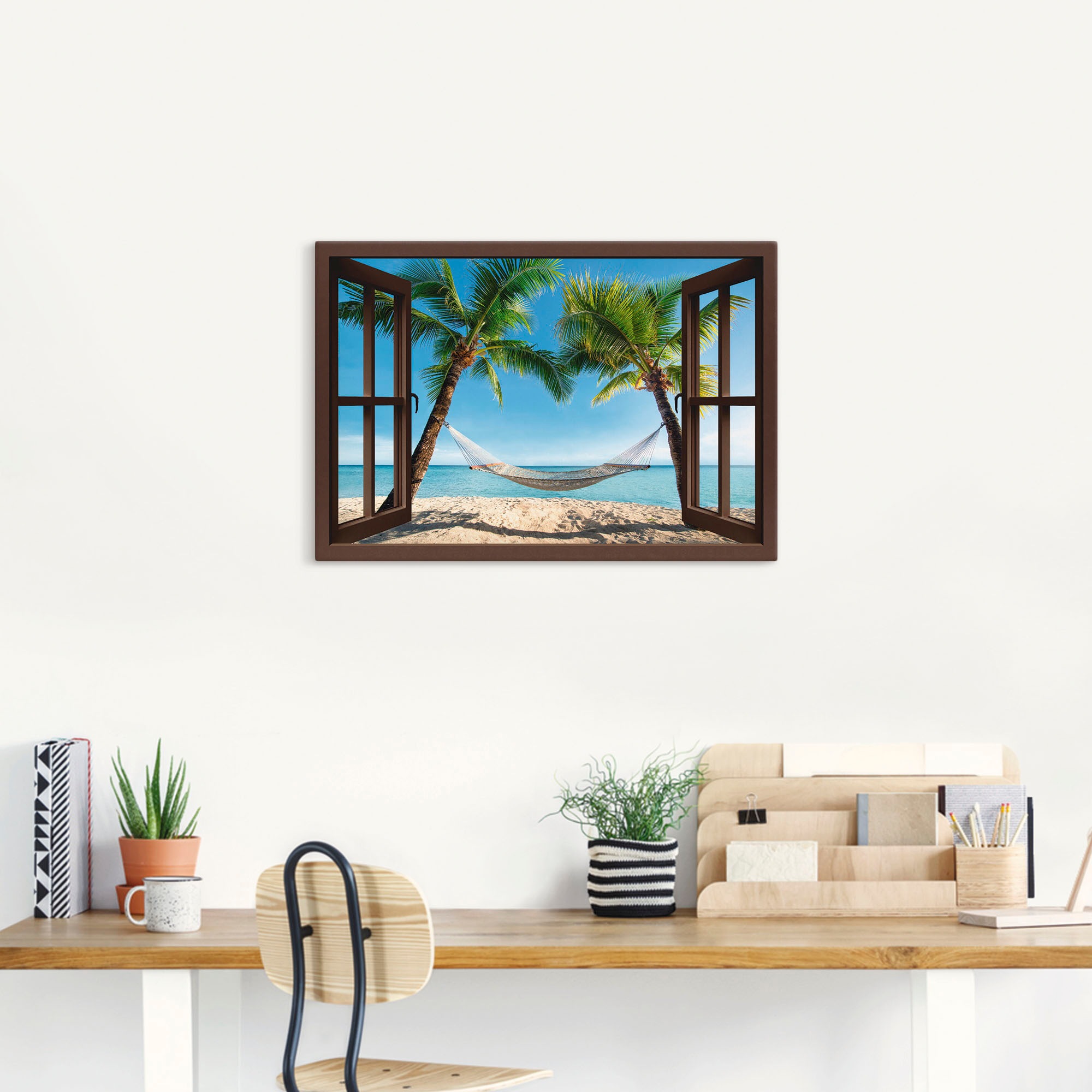 Artland Leinwandbild "Fensterblick Palmenstrand Karibik" Amerika 1 Stk. tlg günstig online kaufen