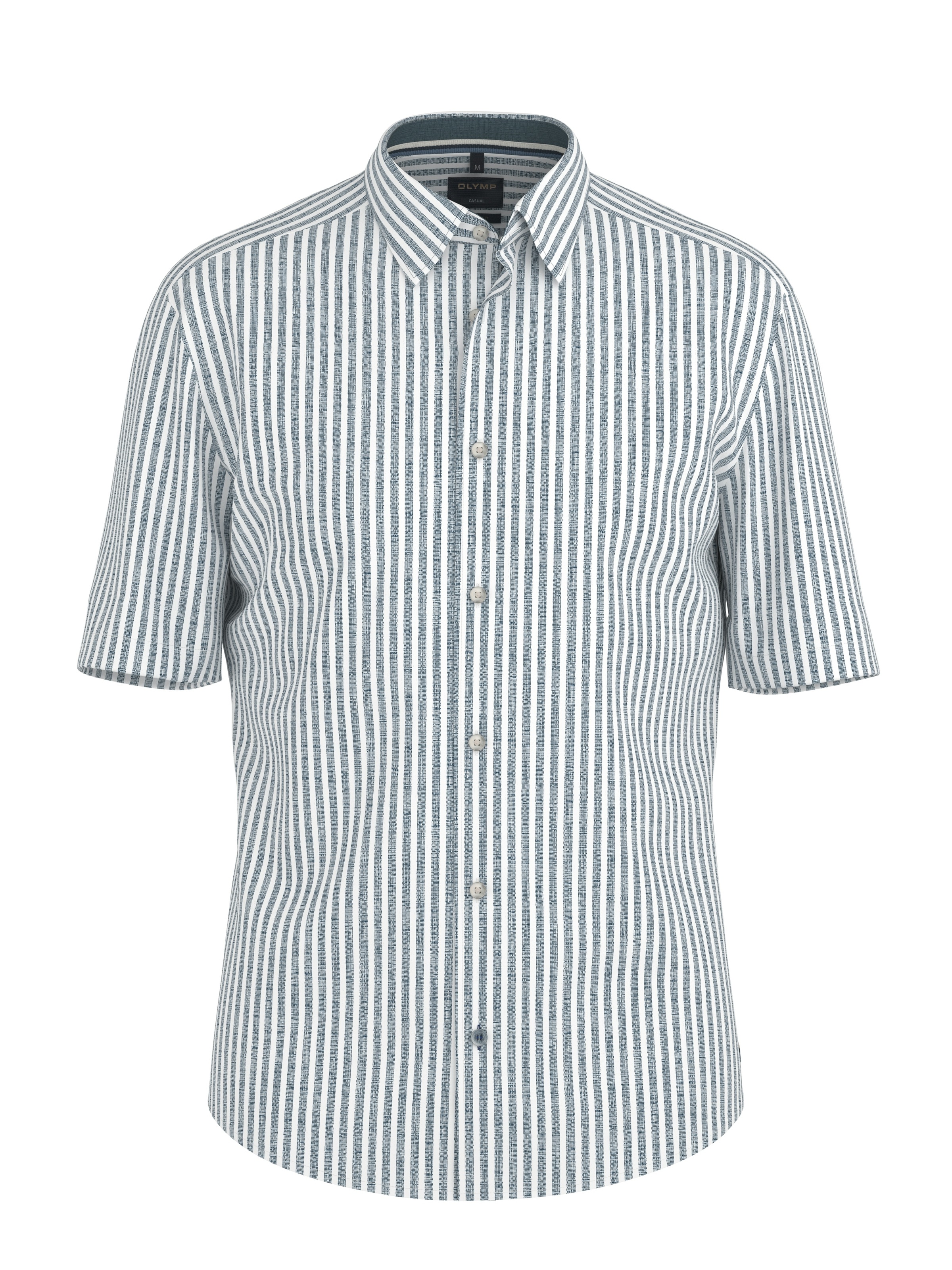 Kurzarmhemd OLYMP "Casual", Herren, Gr. M, N-Gr, royal, Web, Obermaterial: 100% Leinen, normal, Hemden, Sommerhemd, Leinenhemd