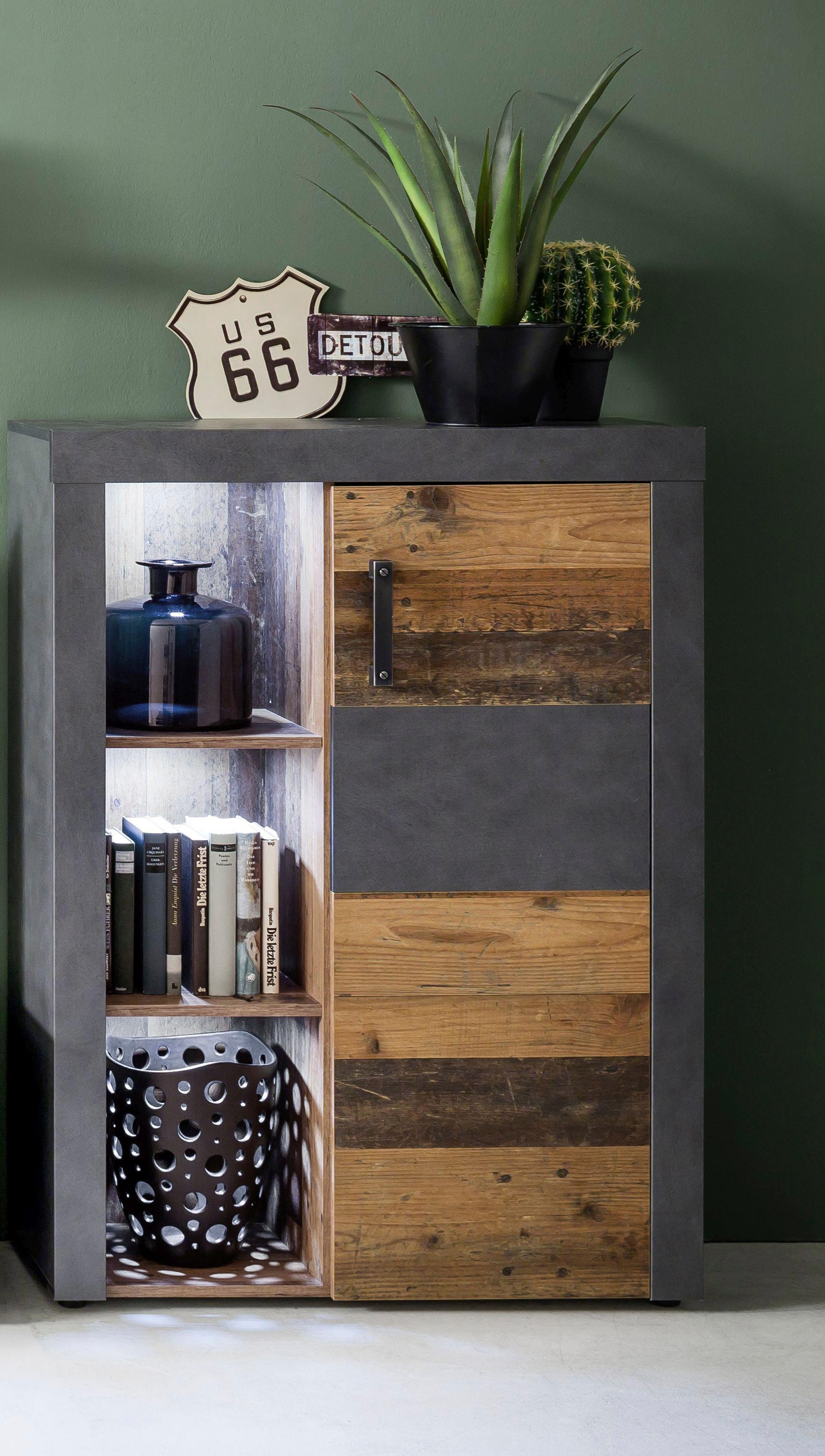 INOSIGN Stauraumschrank »Ilana«, moderner Industrial Style - Beleuchtung optional - B/T/H 87/34/118 cm