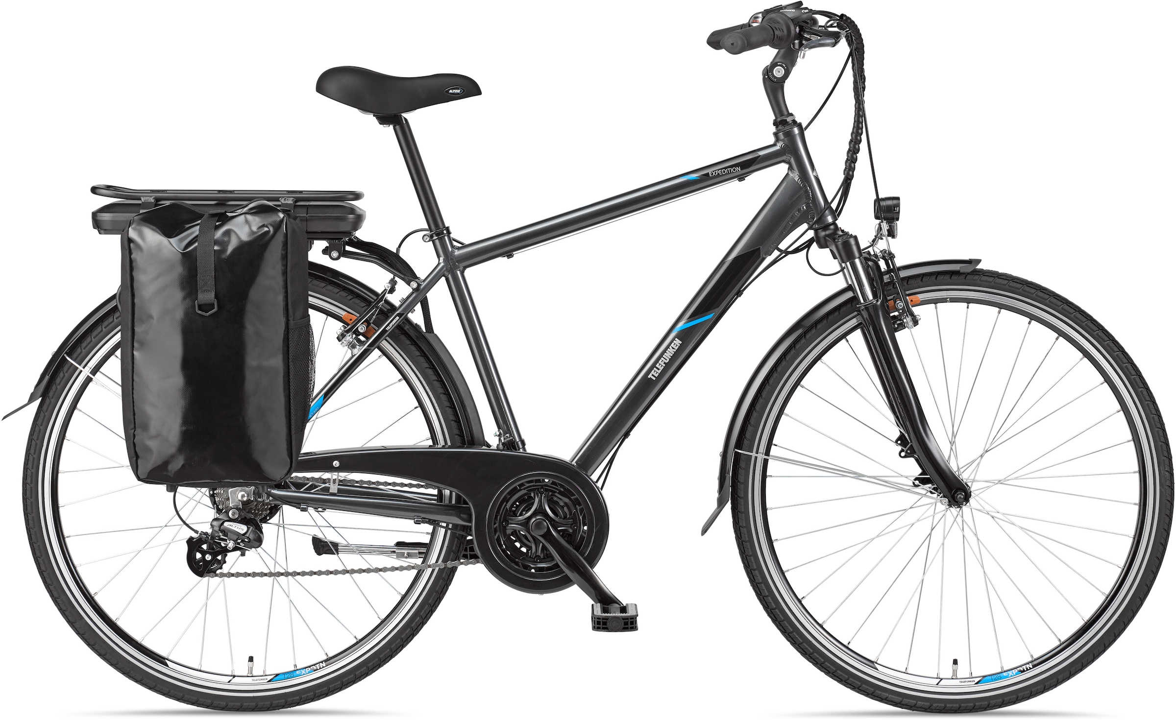 Telefunken E-Bike »Expedition XT481«, 21 Gang, Shimano, Heckmotor 250 W, (mit Fahrradtasche), Pedelec, Elektrofahrrad für Herren, Trekkingrad