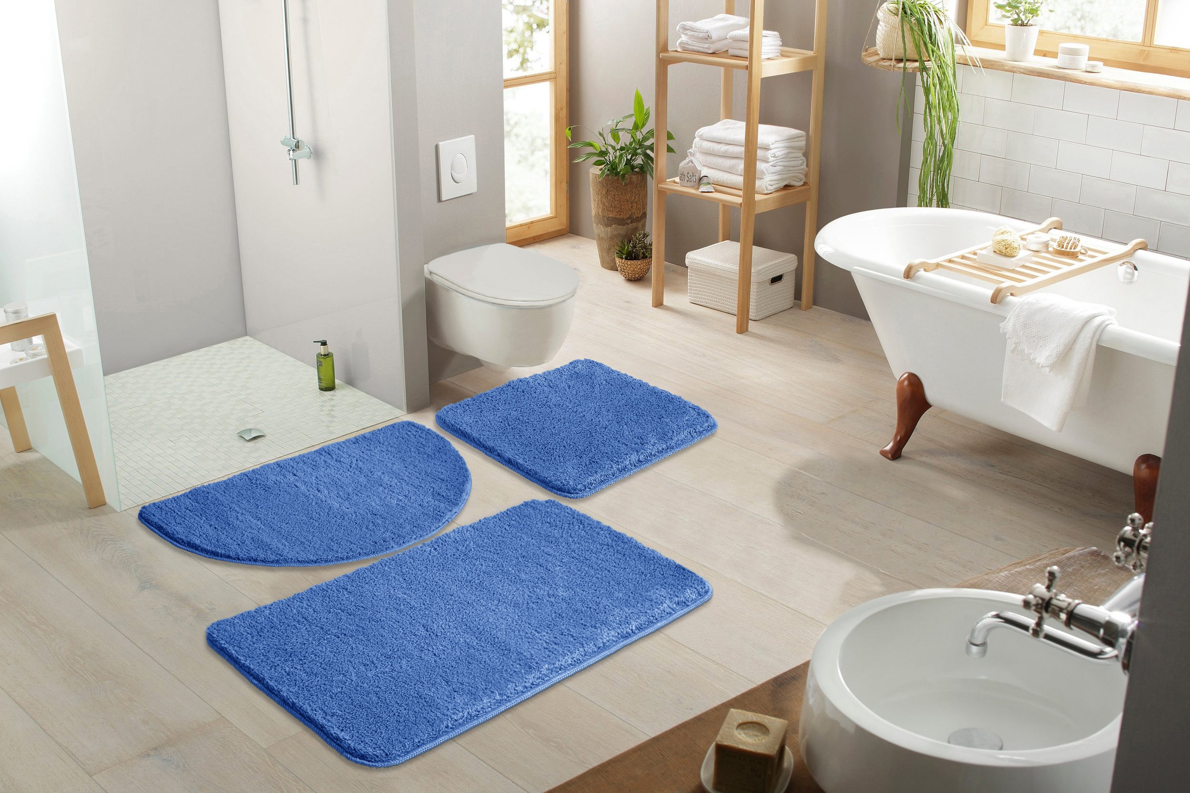 my home Badematte »Inga, Badezimmer Teppich, Badvorleger«, rutschhemmend beschichtet, schnell trocknend-strapazierfähig-fußbodenheizungsgeeignet, Badteppich, unifarben, weich, als halbrund und rechteckig erhältlich