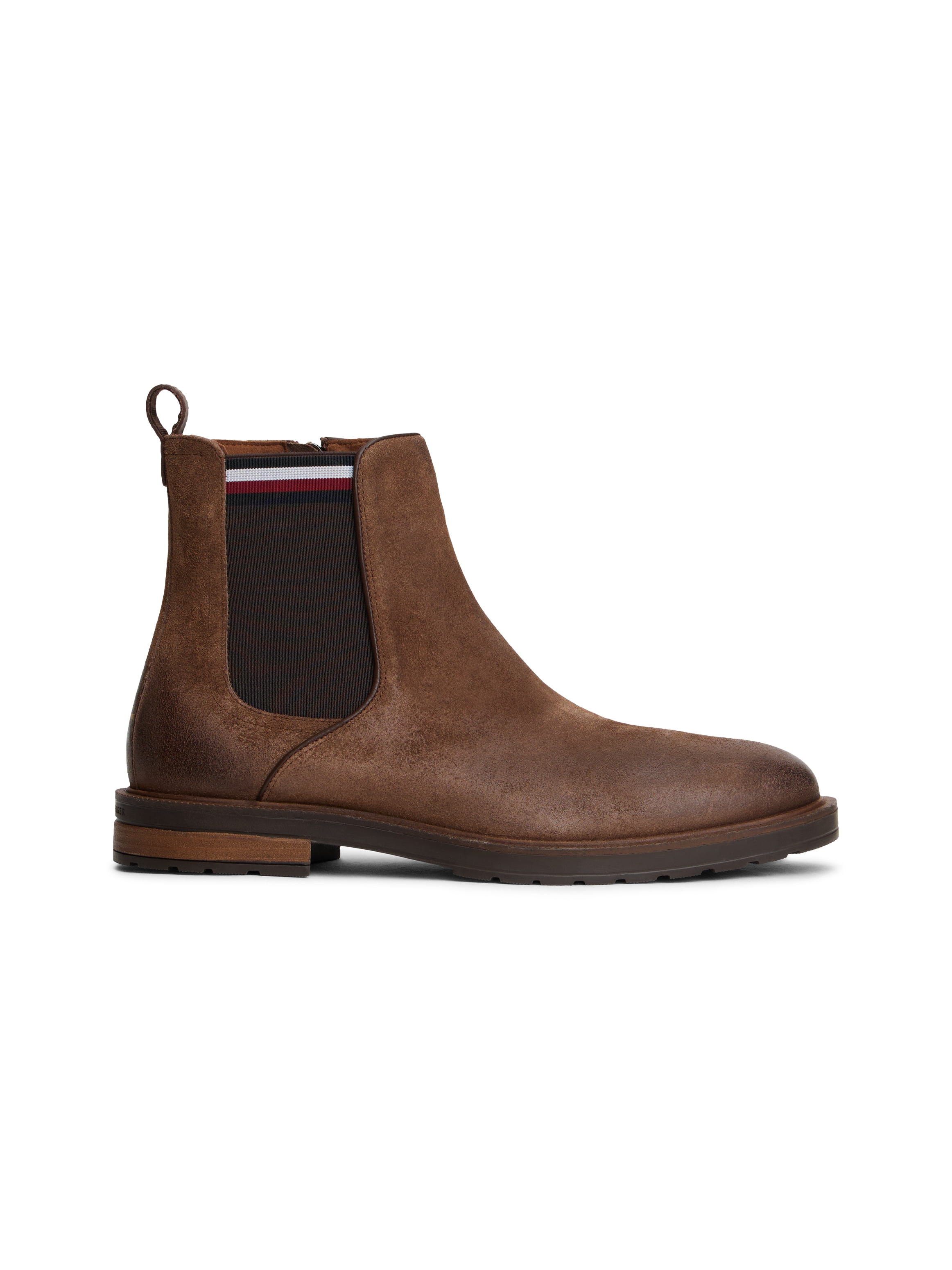 Tommy Hilfiger Chelseaboots »CLEATED HILFIGER SUEDE CHELSEA«, Blockabsatz, Stiefelette, Businessschuh in schmaler Form