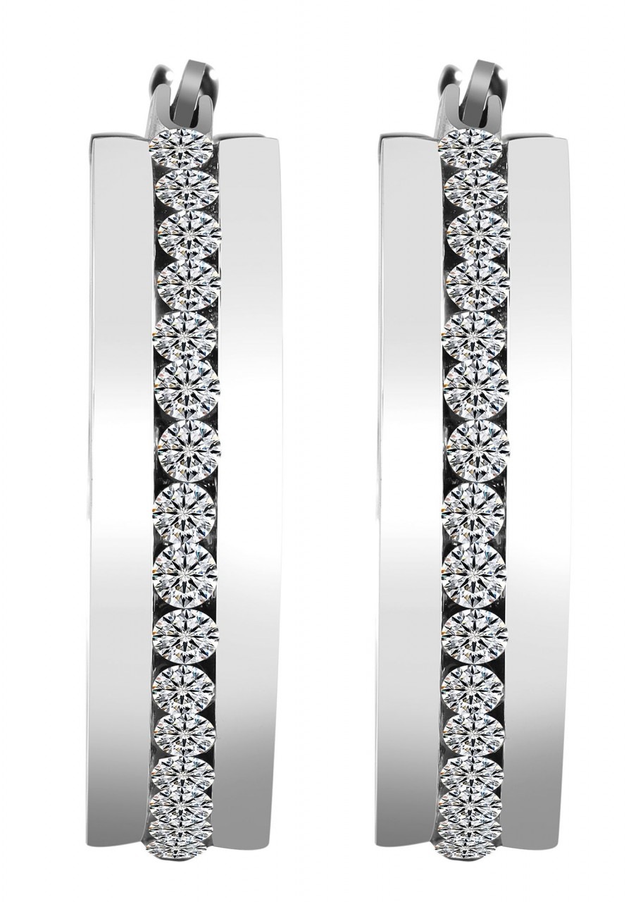 Paar Creolen ADELIA´S "Damen Creolen aus poliertem Edelstahl und Strass Ø 25 mm", silber, Ohrringe, Damen, Damen, Edelstahl 6