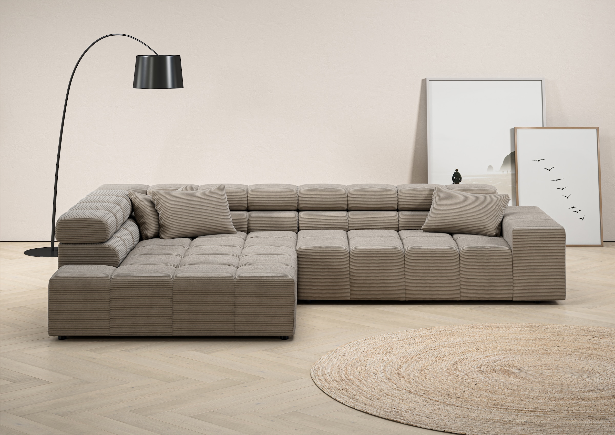 Ecksofa »Ancona incl. Kopfteilverstellung, Zierkissen Breite 319cm, L-Form«, wahlweise...