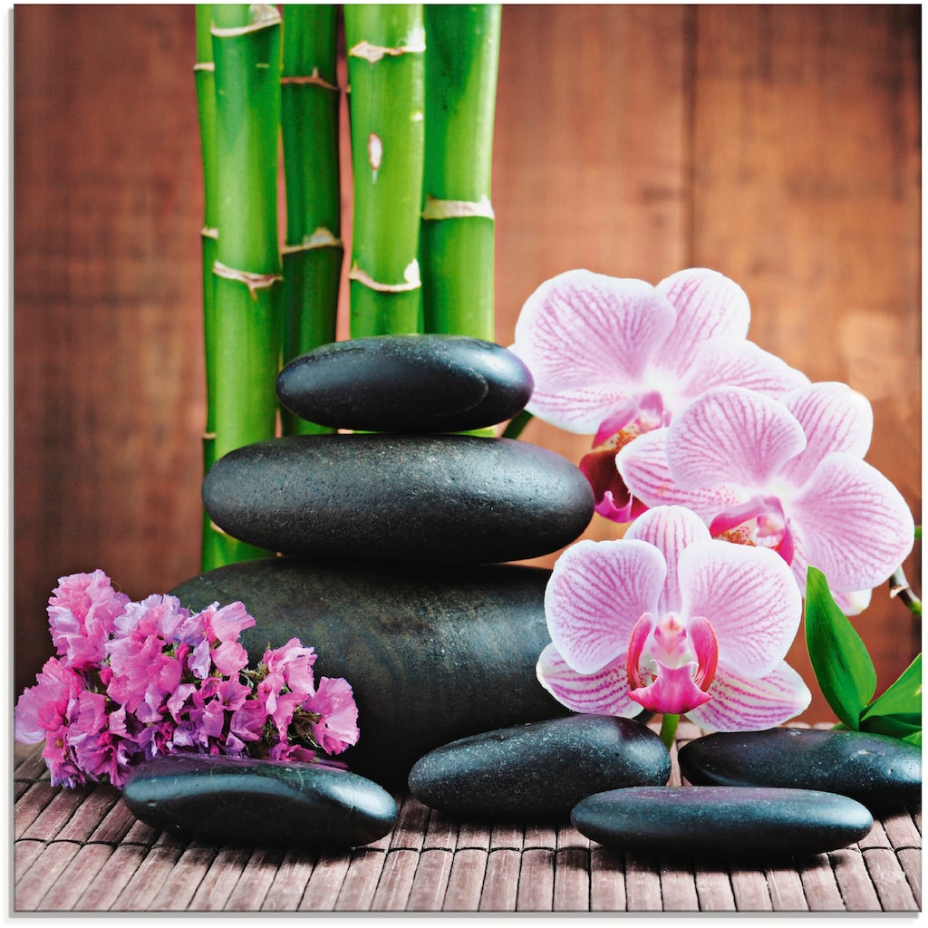 Artland Glasbild »Spa Konzept Zen Steinen Orchideen«, Zen, (1 St.)