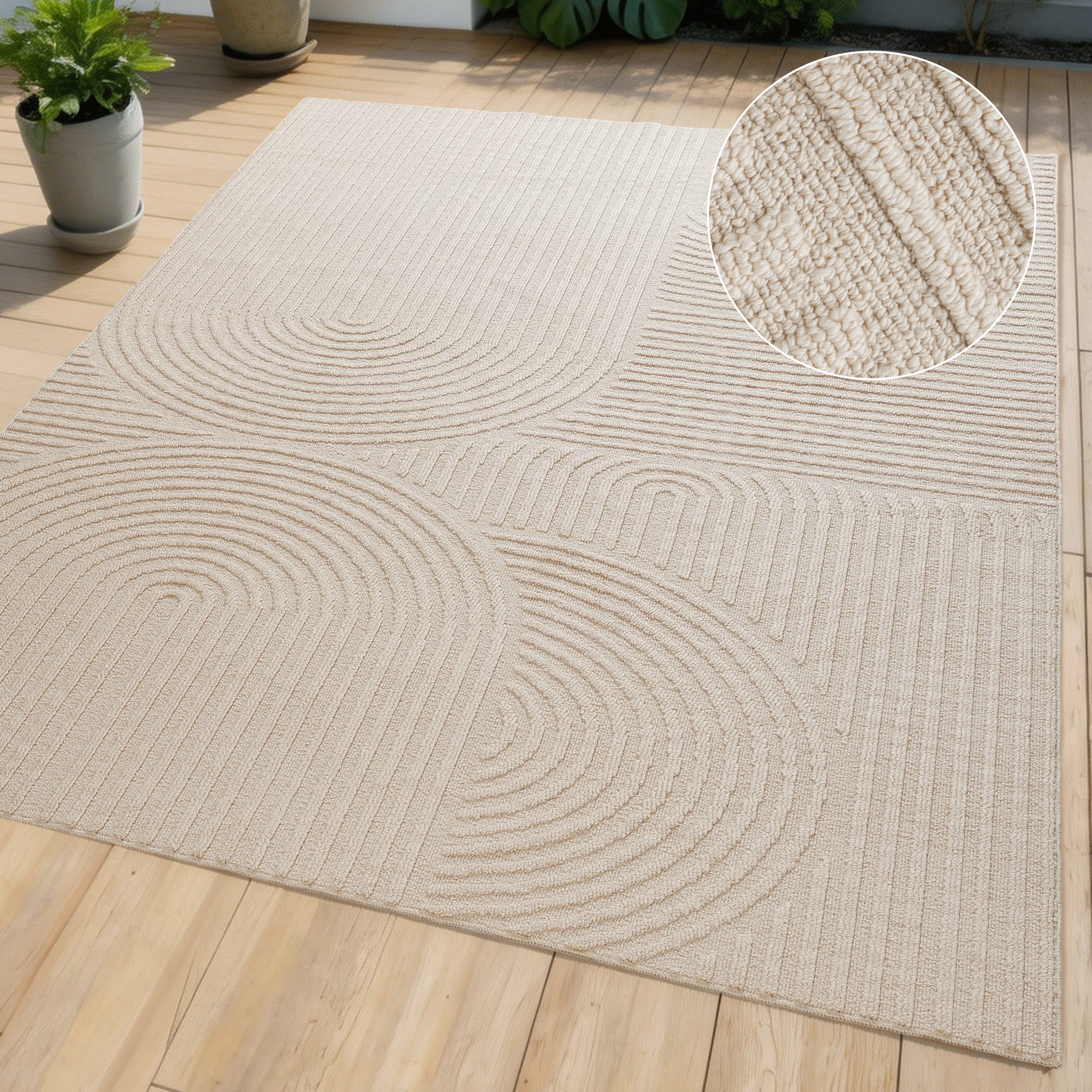 OTTO home Teppich "Jola, In- und Outdoor geeignet, Hoch-Tief-Design, Scandi" rechteckig 9 mm Höhe Hoch-Tief-Struktur, Zen, Wetterfest & UV-beständig, Balkon, Camping