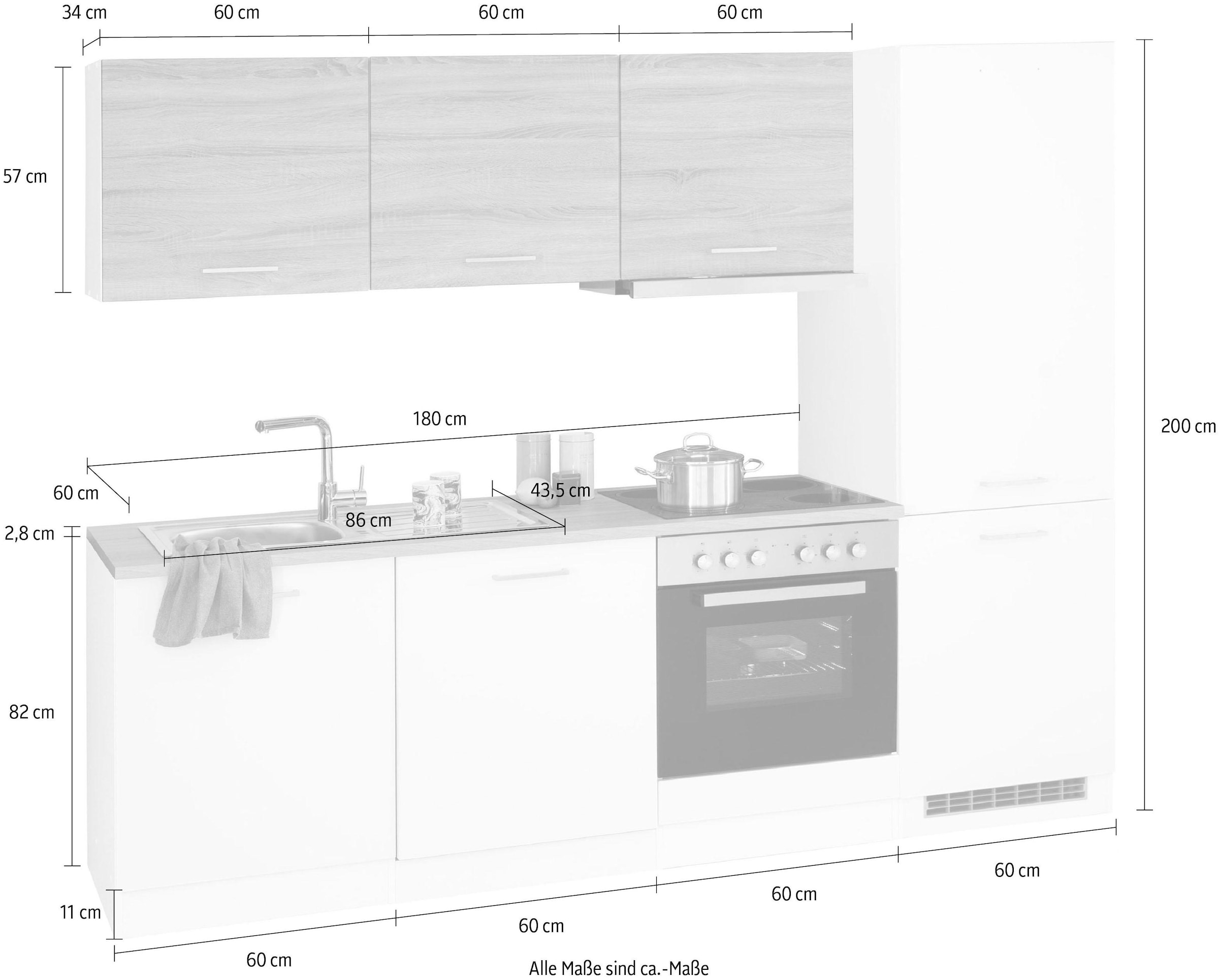 KOCHSTATION Küchenzeile »KS-Visby«, mit E-Geräte, 240 cm, inkl. Kühl/Gefrierkombination und Geschirrspüler
