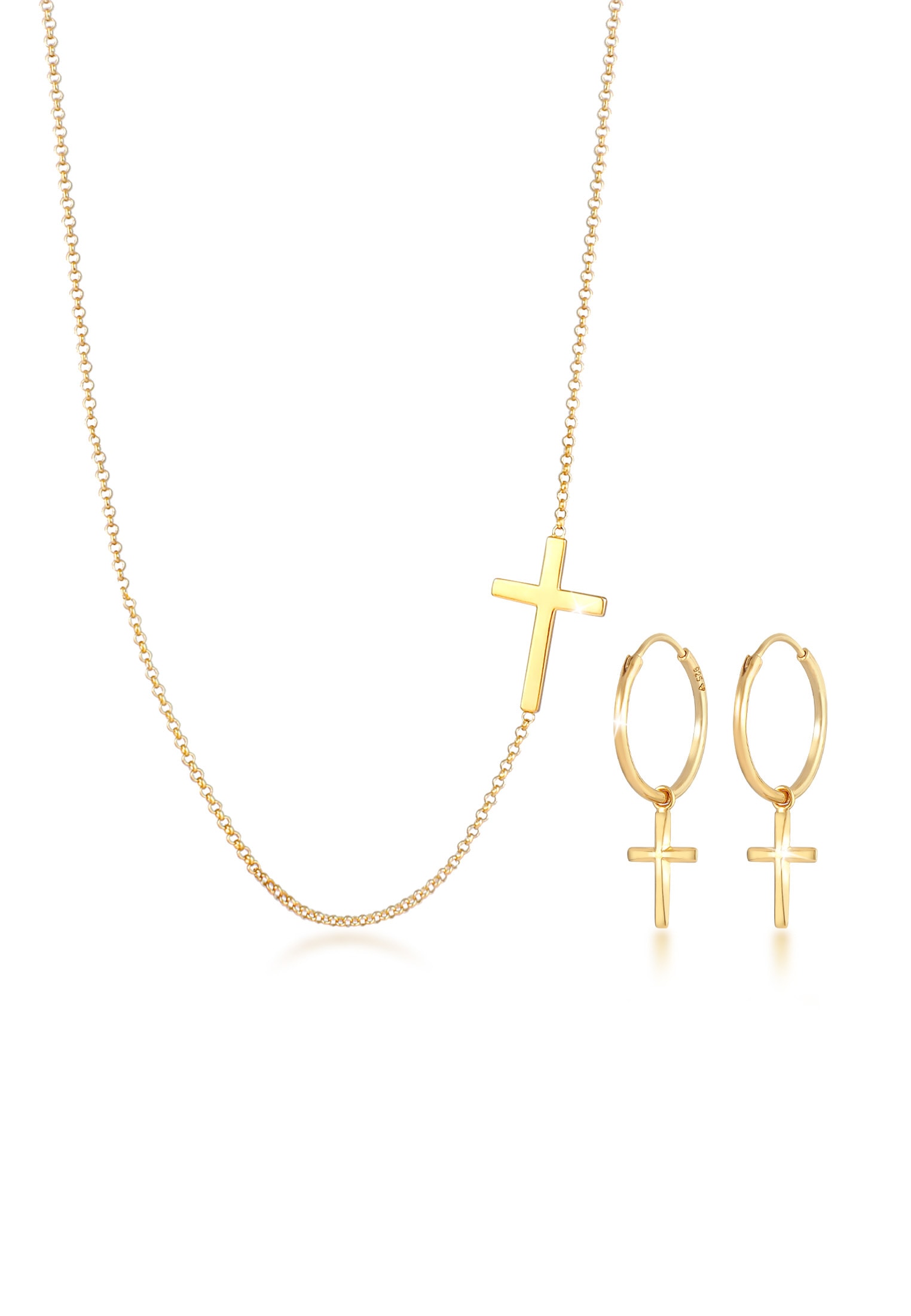 Elli Ohrring und Ketten Set »Schmuckset Kette Creolen Ohrringe Kreuz Religion 925 Silber« ()