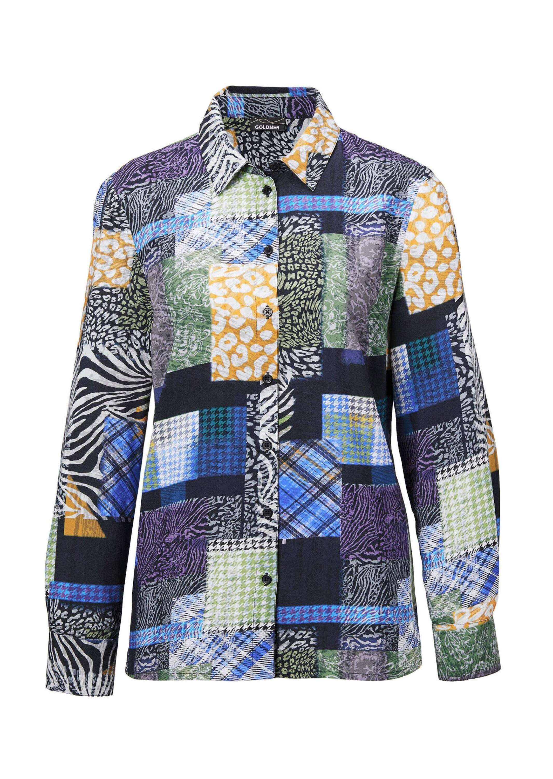 GOLDNER Klassische Bluse "Patchworkbluse mit Allover-Druck" Knopfleiste günstig online kaufen