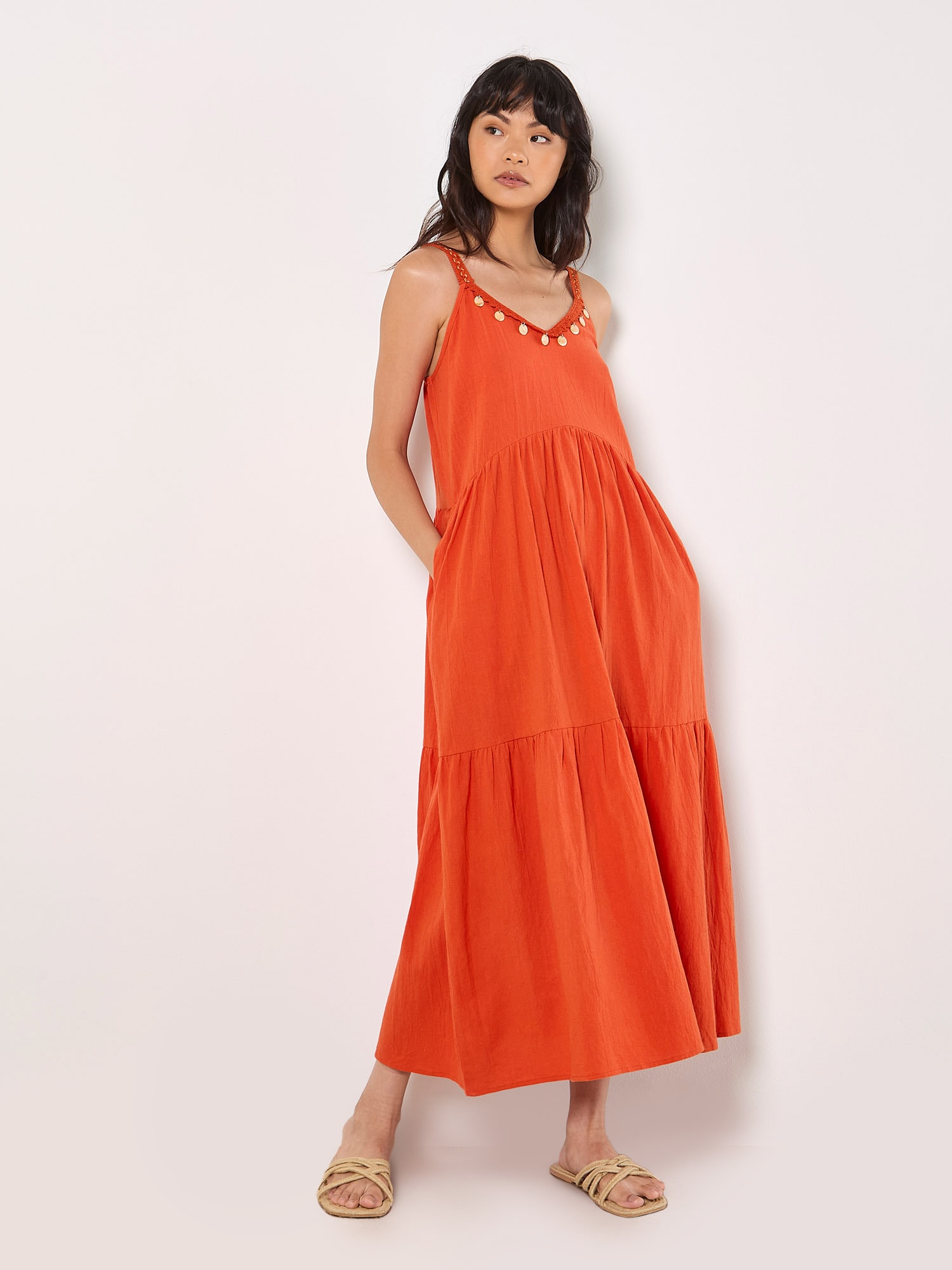 Apricot Midikleid "Shell Detail Midaxi Dress" mit Trägern