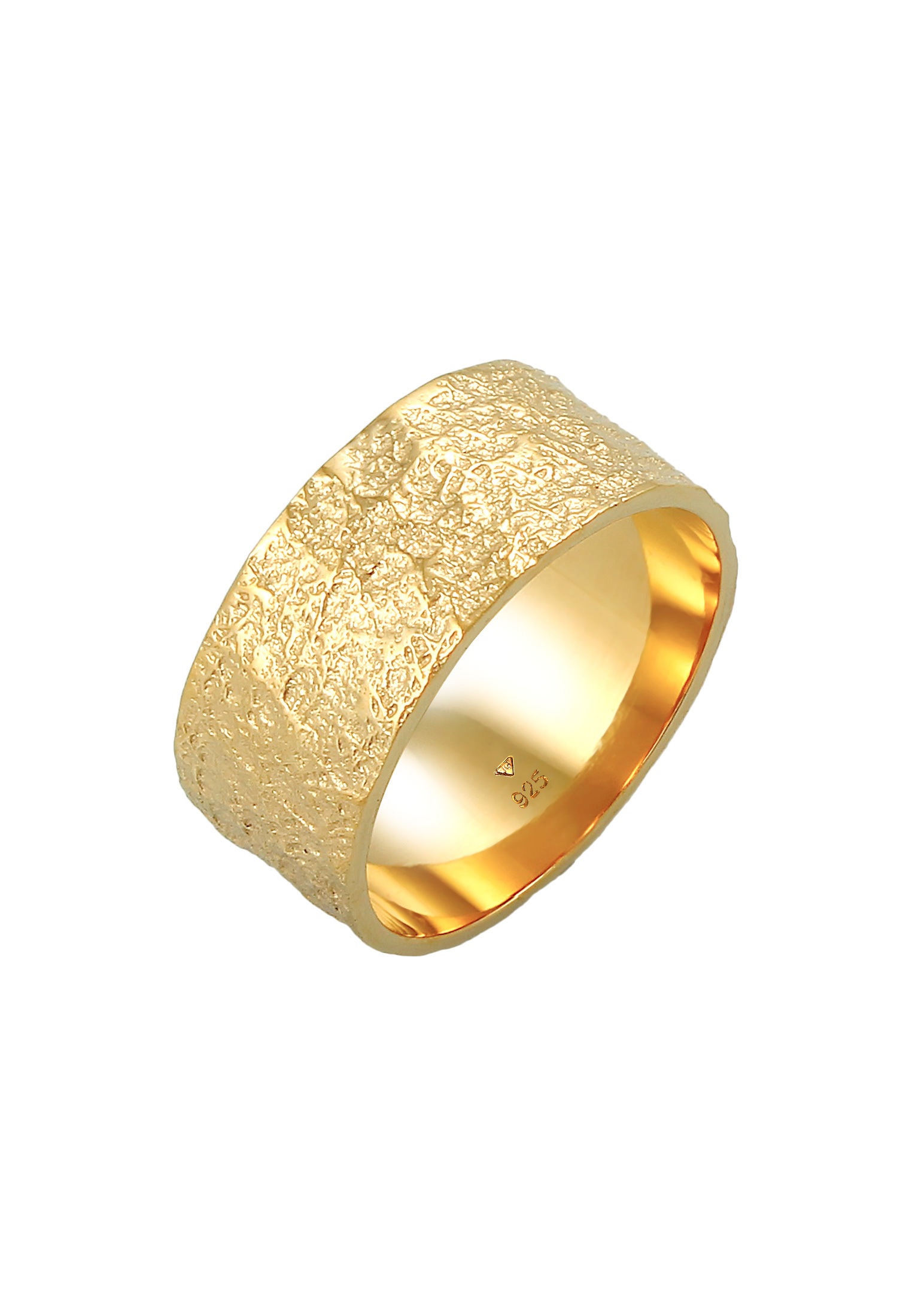 Silberring KUZZOI "Herren Bandring Organic Struktur 925 Silber" Gr. 64, gold, Fingerringe, Herren, 64mm, ohne Stein, Silber 925 (Sterlingsilber), 9mm, Silberring 3