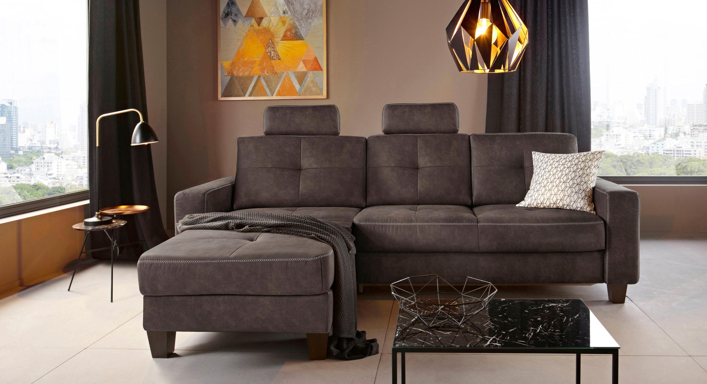 Places of Style Ecksofa »Varese L-Form«, Kreuznaht in beige