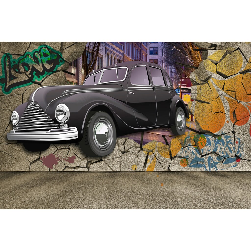 Papermoon Fototapete »Auto durch Mauer«