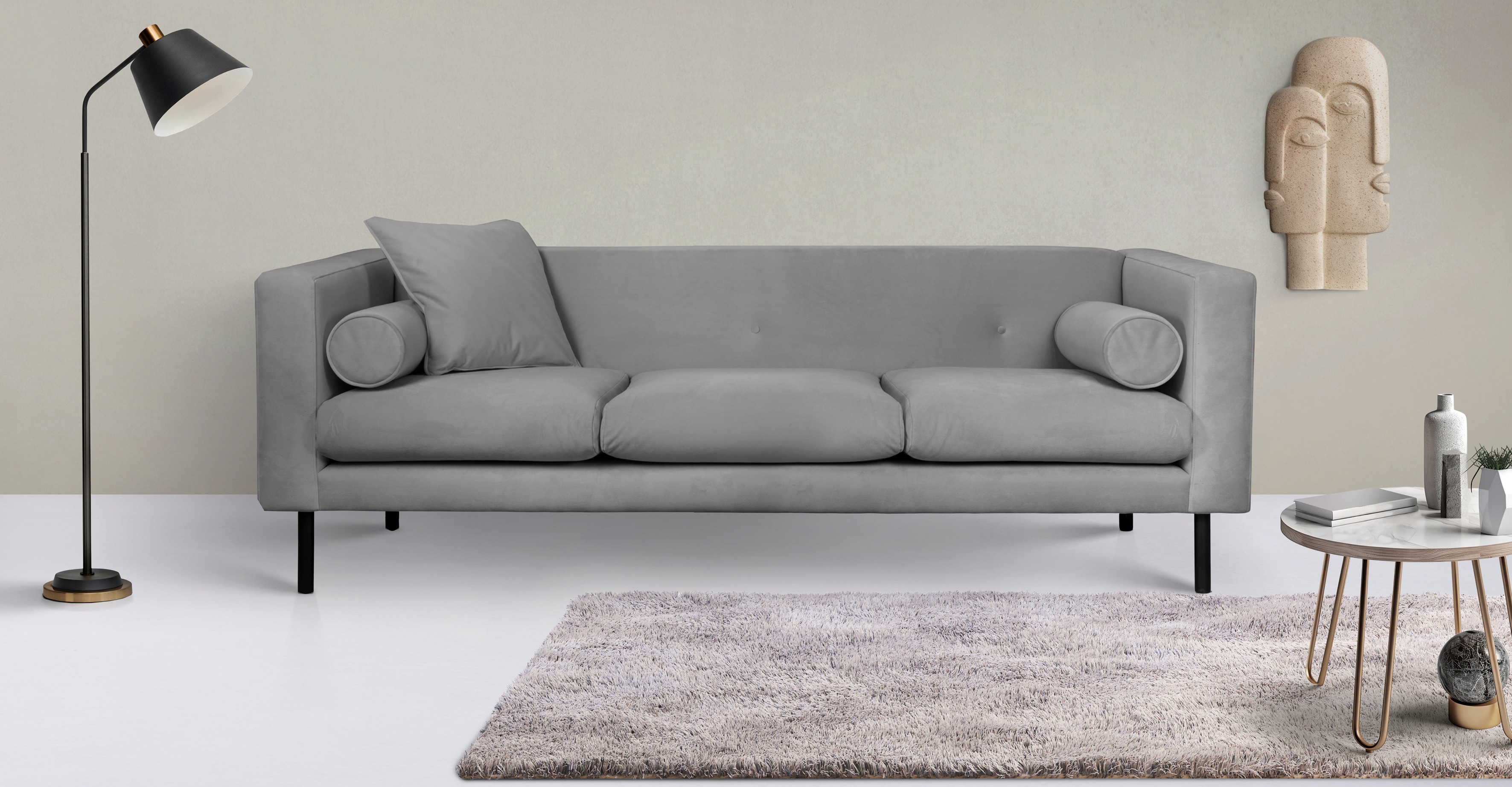 Home affaire 3-Sitzer "Lillibeth Designsofa mit Wellenunterfederung, Maße B/T/H: 218/74/83 cm" Zierkissen als Wendekissen, Bezug Samtoptik oder Cord