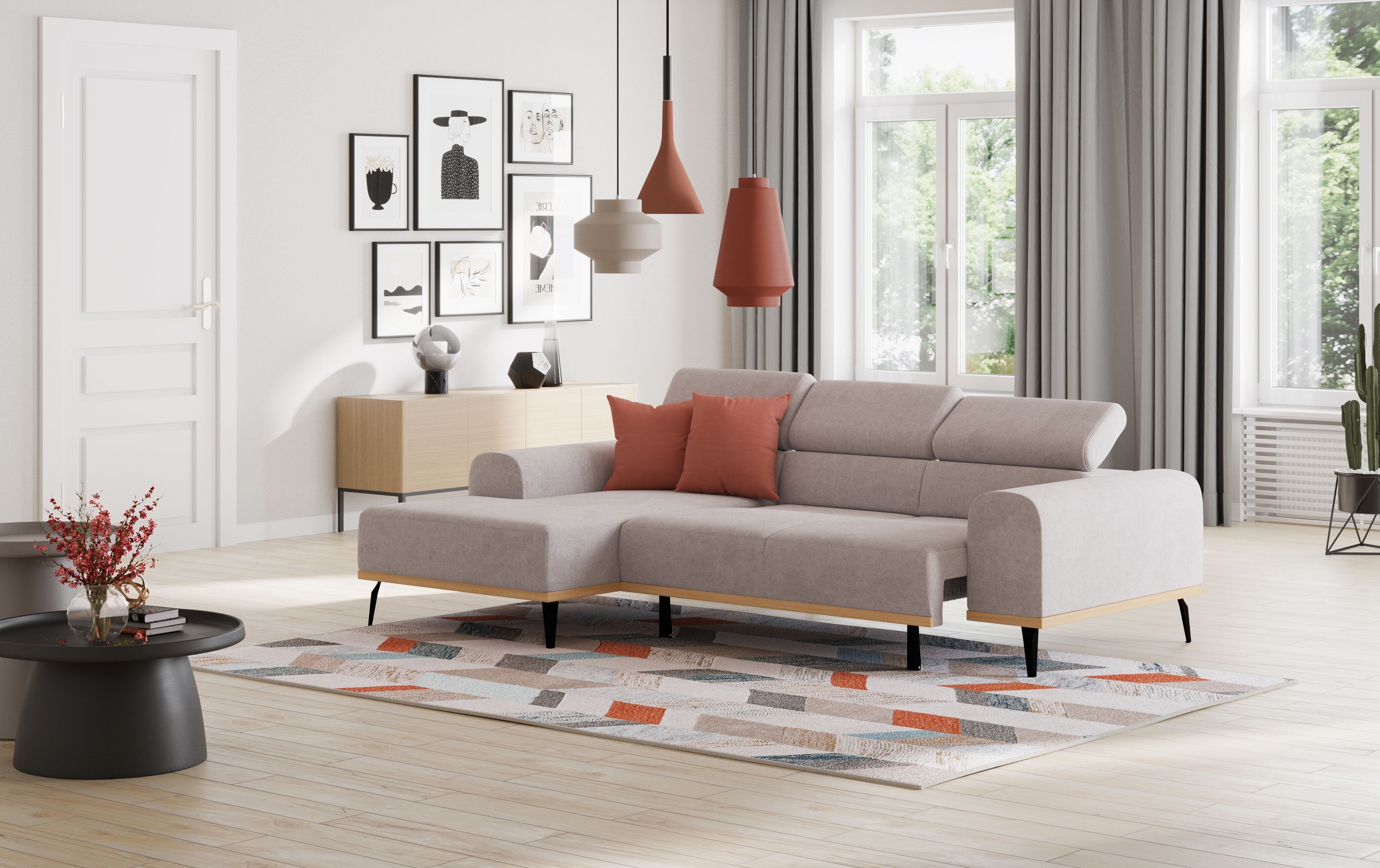 Places of Style Ecksofa »Carlo L-Form«, mit Kopfteilverstellung & Holz-Rahmenoptik, optional Relaxfunktion