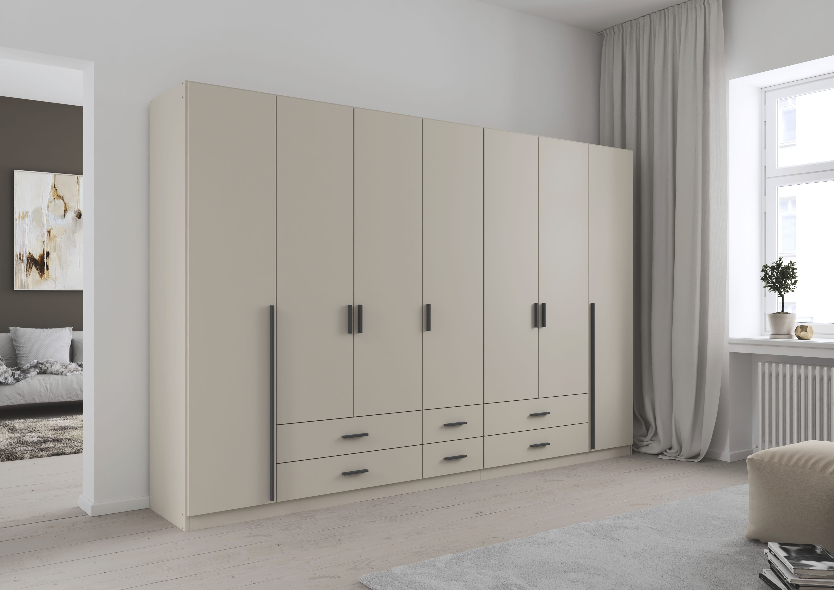 rauch Drehtürenschrank "Kleiderschrank Garderobe GAMMA Breiten 315 cm" in 3 Ausstattungen BASIC/CLASSIC/PREMIUM (inkl. SOFT-CLOSE-Funktion), mit Schubladen, verschiedene Griff-Varianten TOPSELLER MADE IN GERMANY