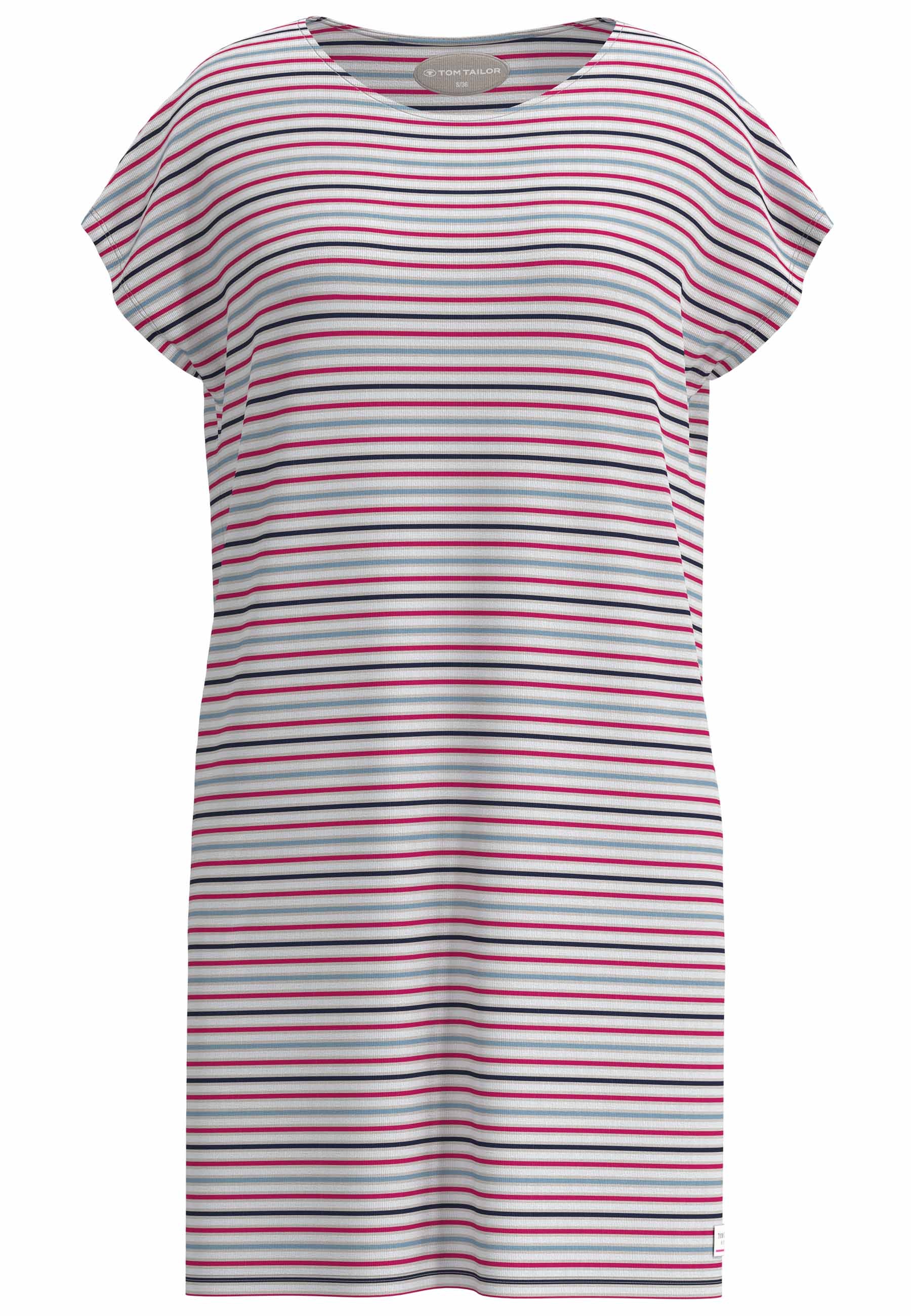 TOM TAILOR Nachthemd gestreift, Kurzarm, Rundhalsausschnitt, atmungsaktiv, Viskosemix
