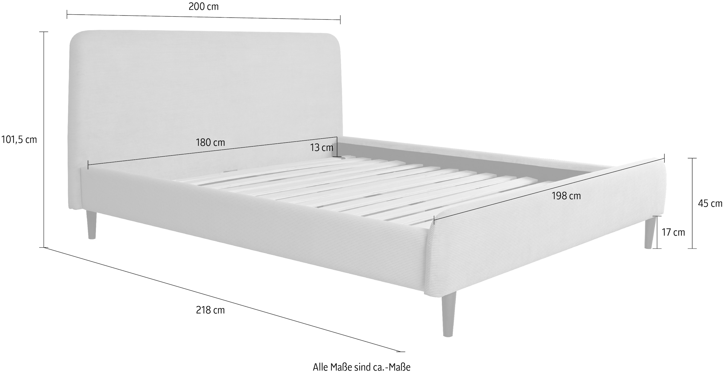 Home affaire Polsterbett »Sambre inkl. Lattenrost, erhältlich in 140 & 180cm Breite«, bezogen mit Cordstoff