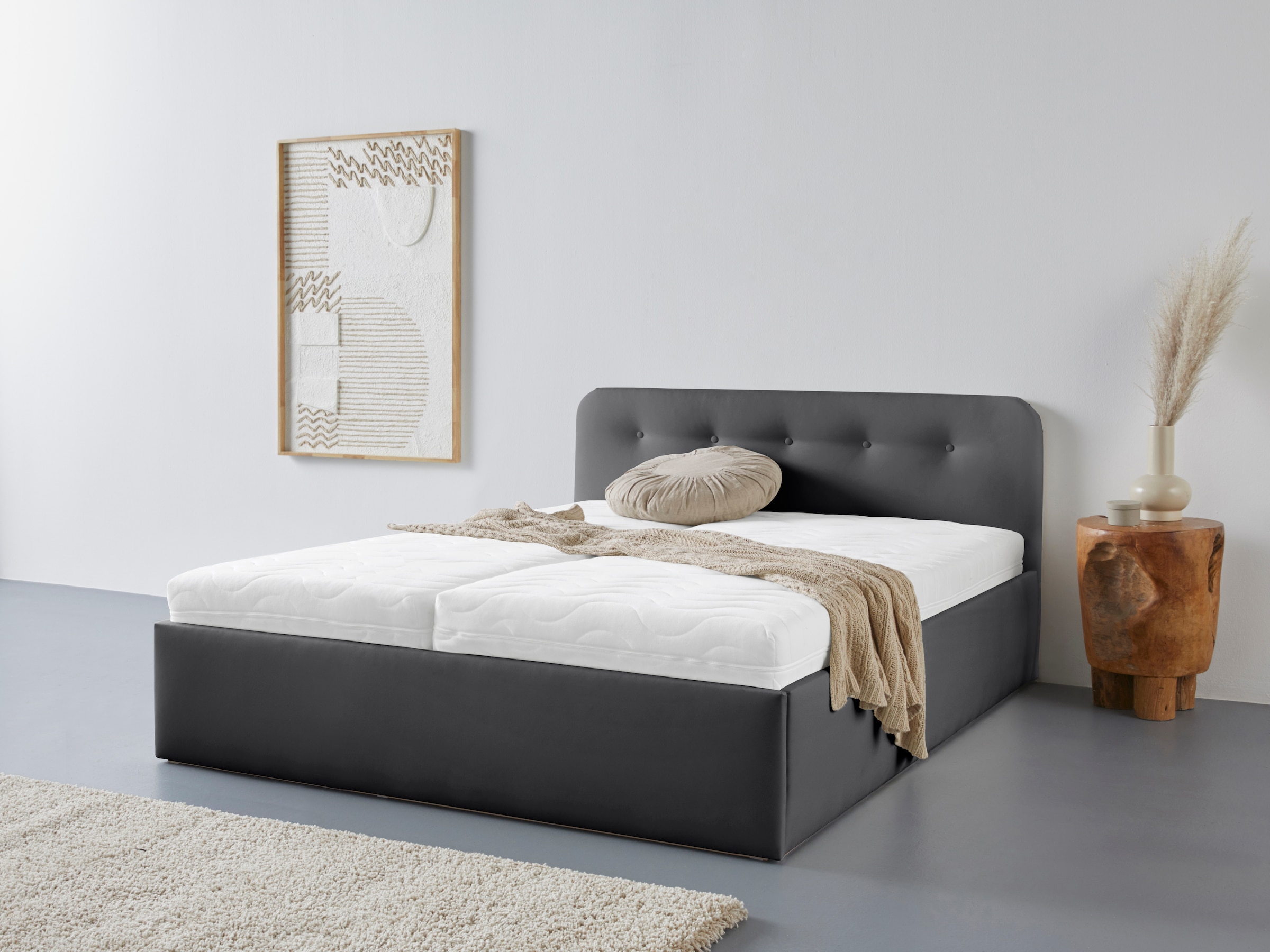 Polsterbett "Rostock", schwarz, L:210cm, Bezug 100% Polyurethan, Polsterung: Polsterwatte, Material Gestell: gepolsterter Holzwerkstoff, WESTFALIA SCHLAFKOMFORT, Betten, Polsterbett, auch mit Stauraum und Kopfteilverstellung erhältlich 5