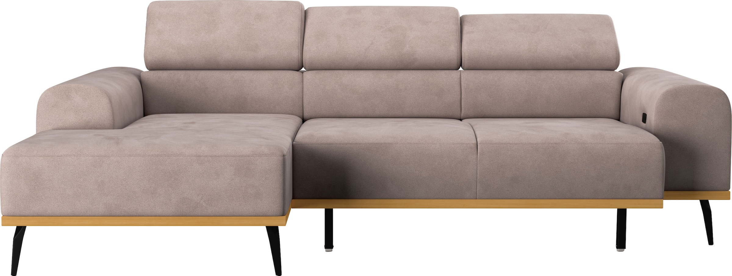 Places of Style Ecksofa »Carlo L-Form«, mit Kopfteilverstellung & Holz-Rahmenoptik, wahlweise Relaxfunktion