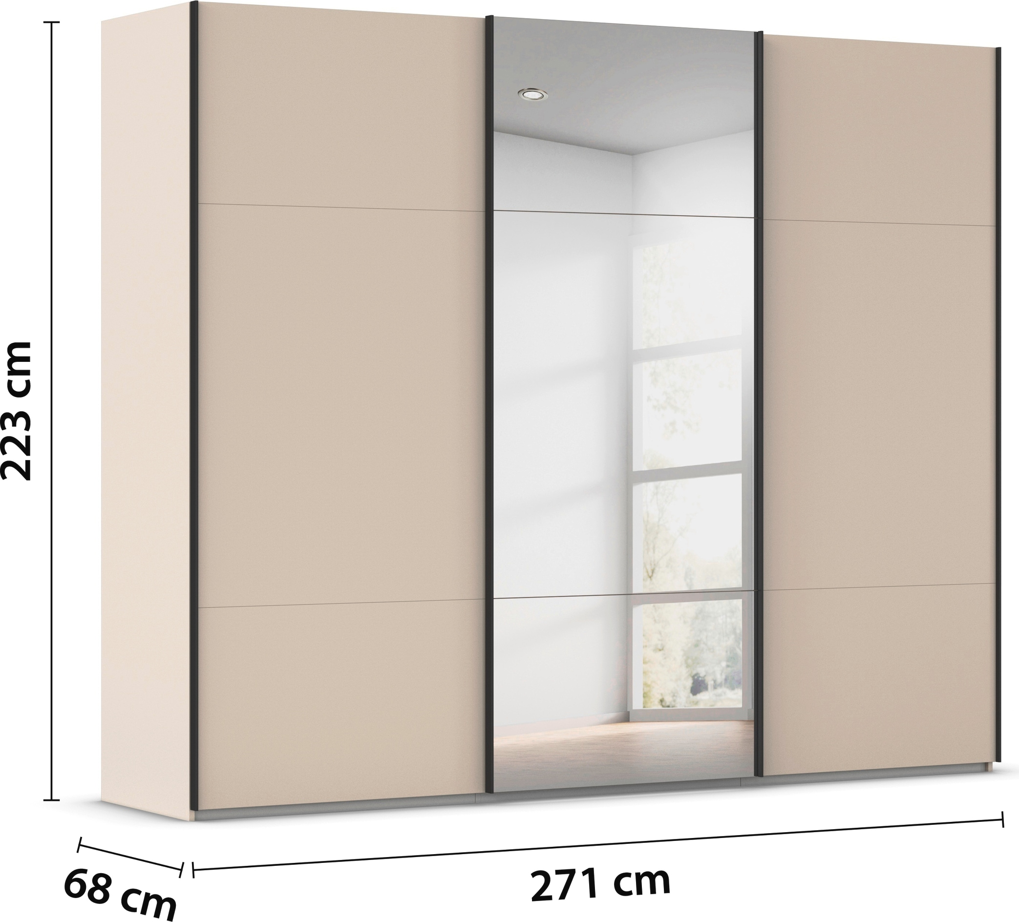 rauch Schwebetürenschrank »Kleiderschrank Schrank Garderobe Schlafzimmerschrank CONTIDO«, (in 3 verschiedenen Ausstattungen BASIC/CLASSIC/PREMIUM), aus hochwertigem Material in 6 Breiten 2 Griff-Farben MADE IN GERMANY