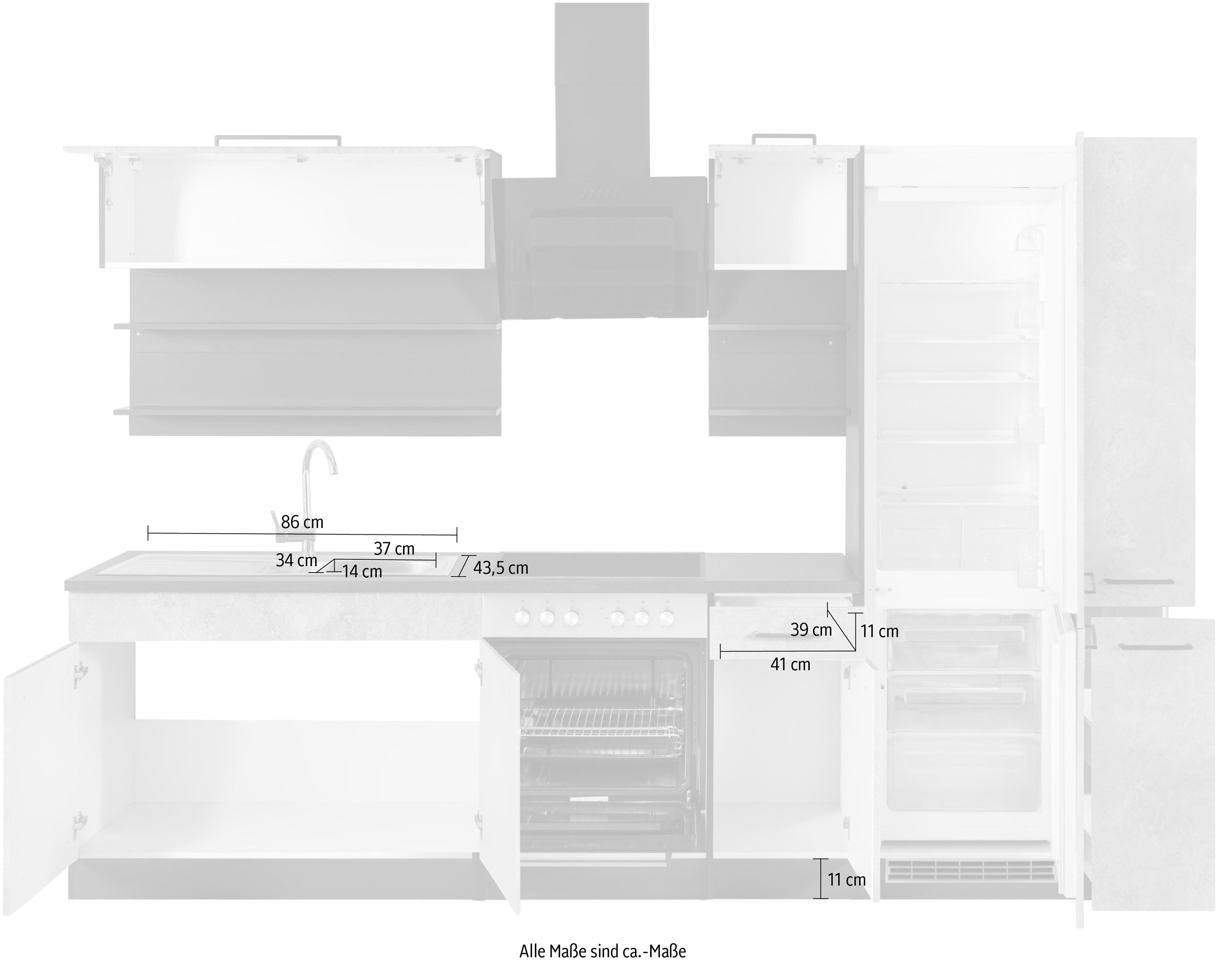 KOCHSTATION Küchenzeile »KS-Tulsa«, ohne E-Geräte, Breite 300 cm, schwarze Metallgriffe, MDF Fronten