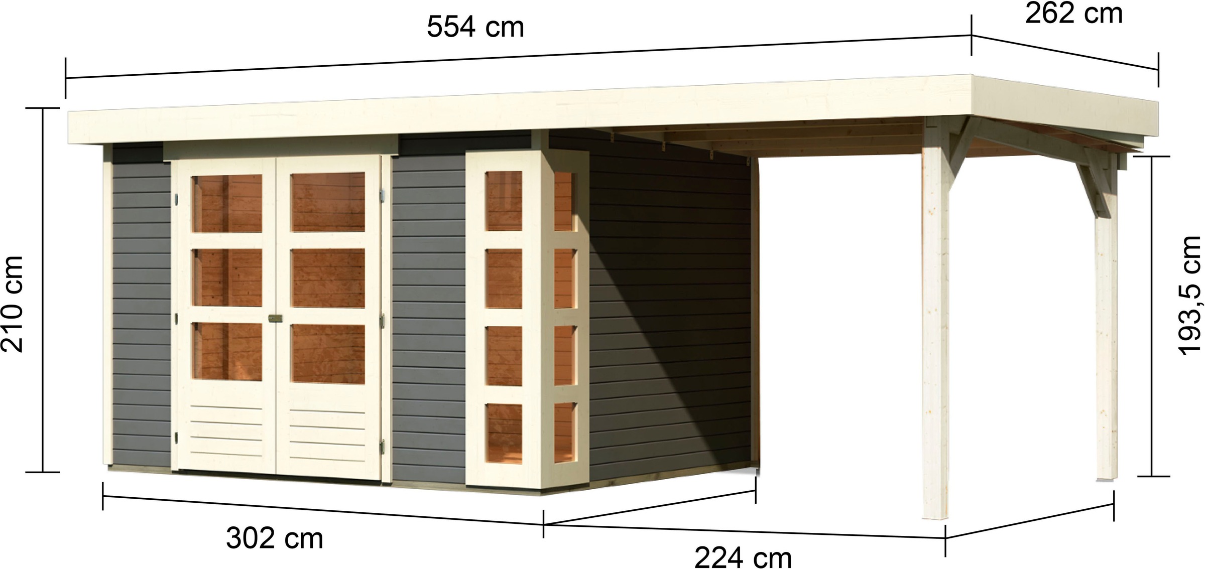 Karibu Gartenhaus »Kerko 5«, mit Anbaudach