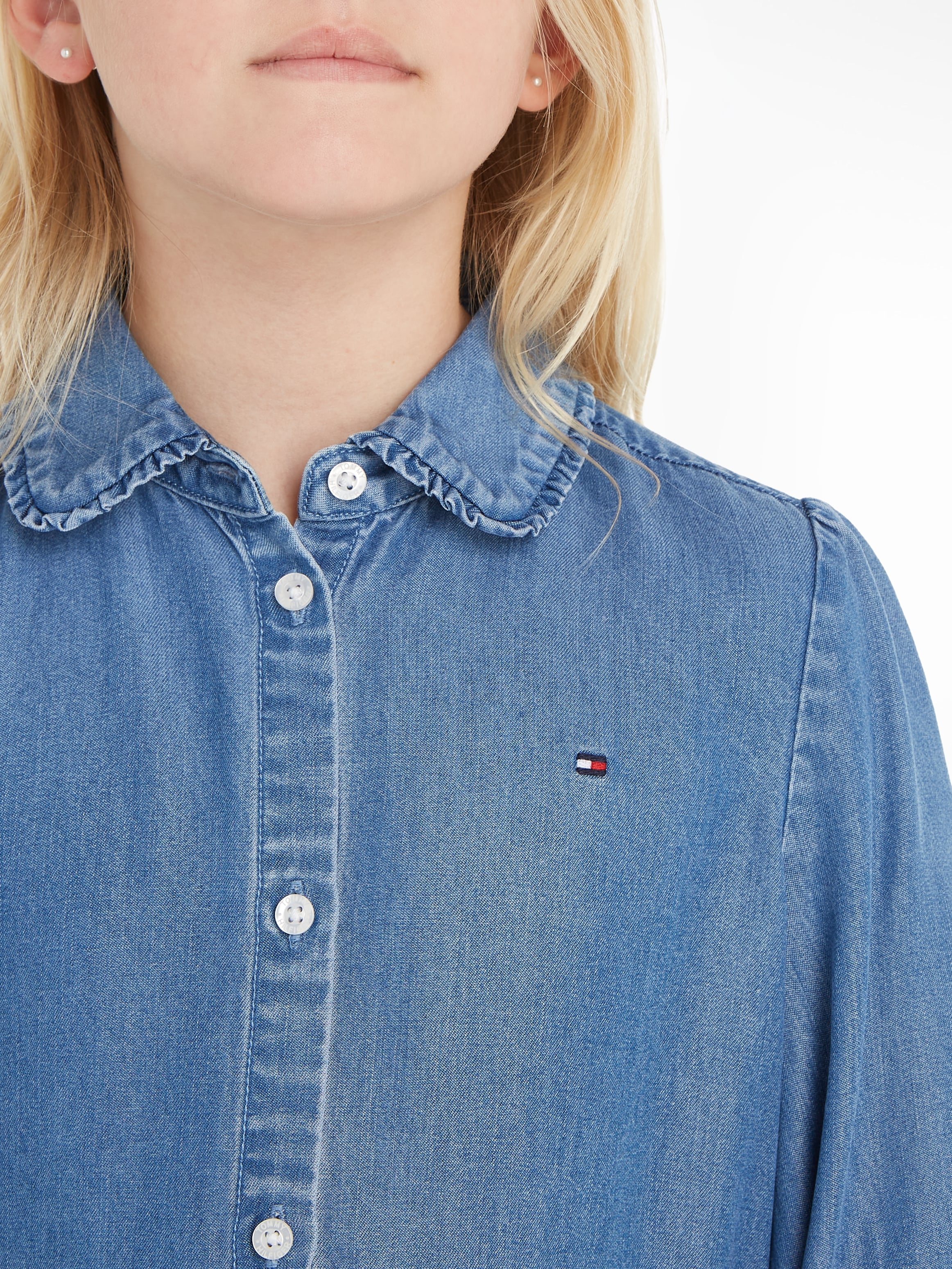 Tommy Hilfiger Klassische Bluse »TENCEL RUFFLE COLLAR SHIRT«, im Denim-Style