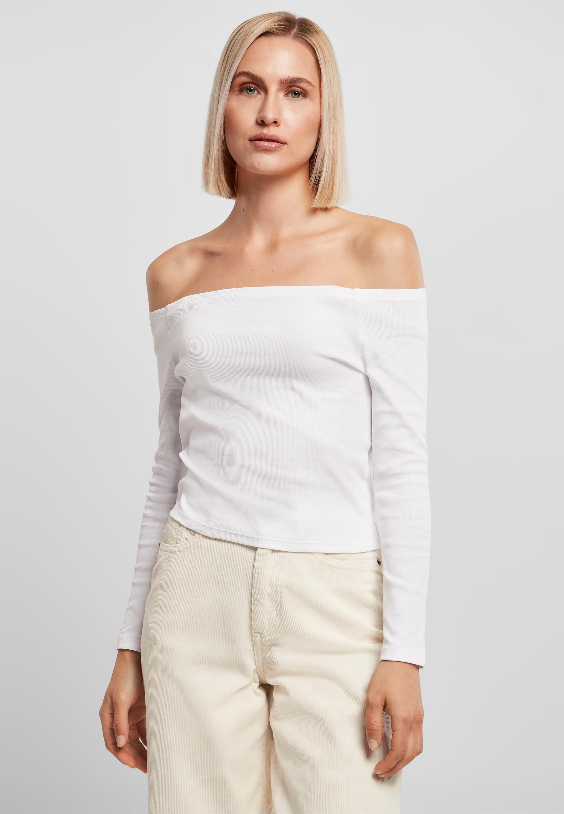 URBAN CLASSICS Langarmshirt »Urban Classics Damen Ladies Off Shoulder Rib Longsleeve«, (1 tlg.)