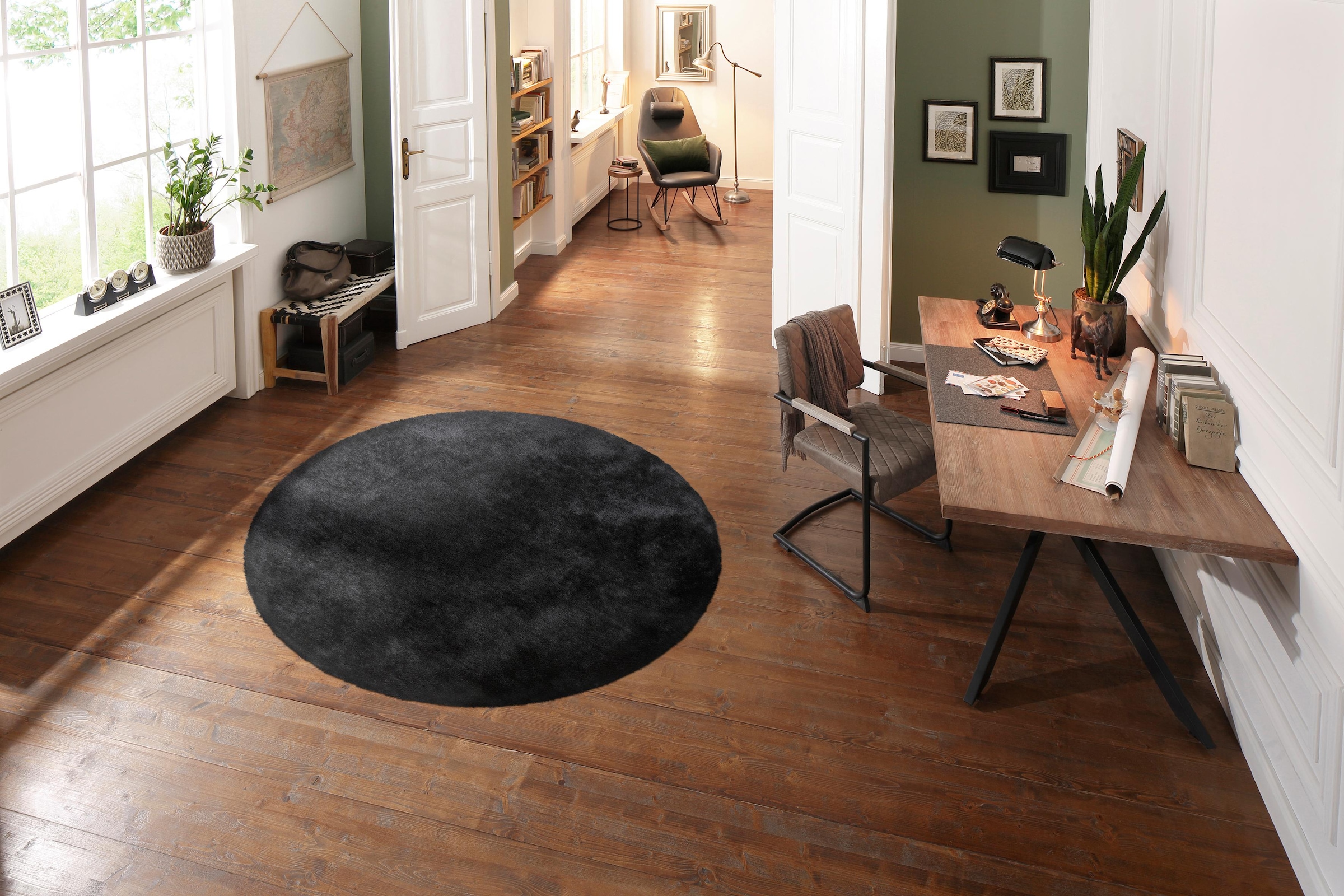 Bruno Banani Hochflor-Teppich »Dana Teppich, Kundenliebling«, rund, 30 mm Höhe, unifarben, Mikrofaser Teppiche, Wohnzimmer, Schlafzimmer, Esszimmer