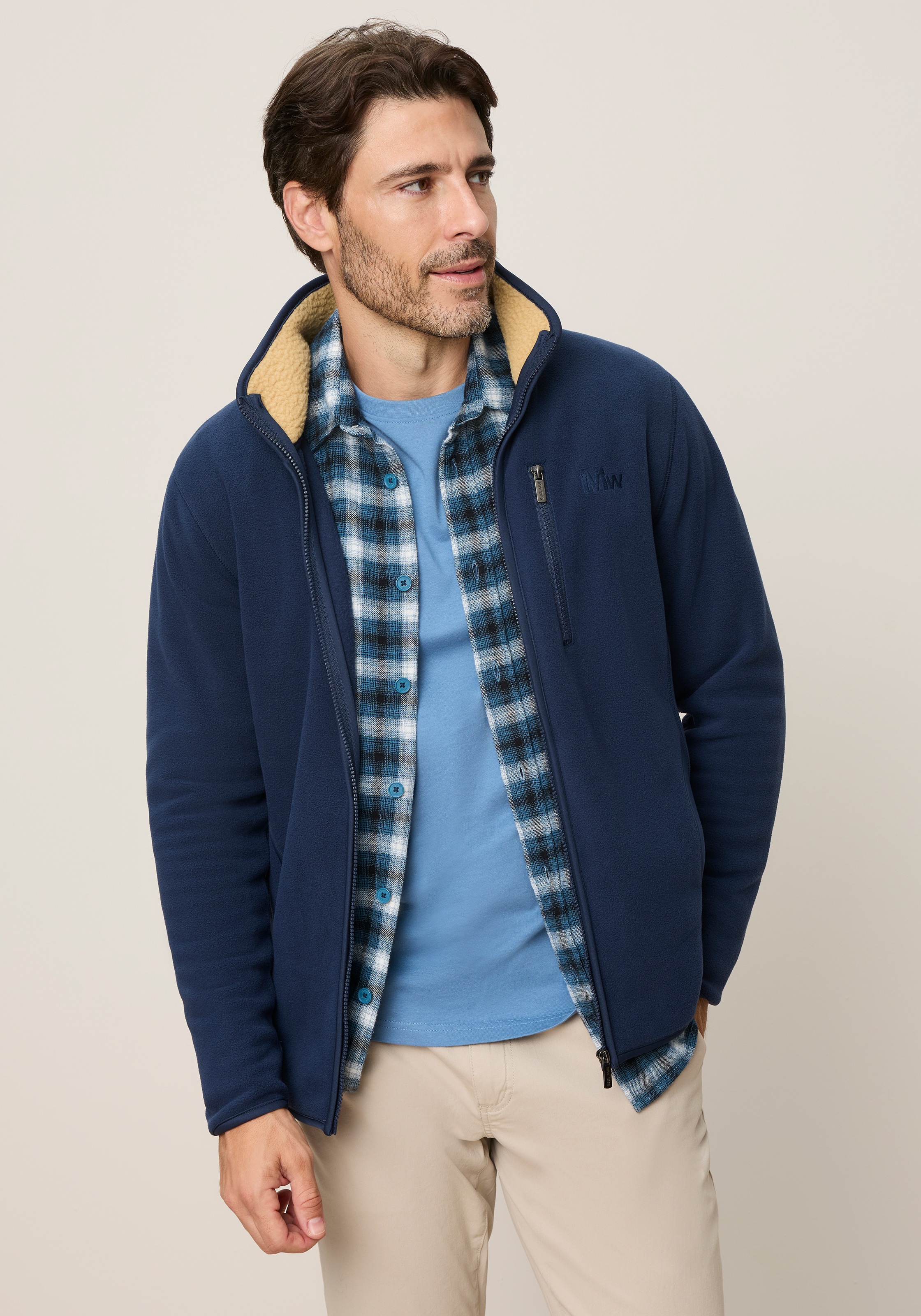 Mans World Fleecejacke Stehkragem mit Teddy Fleece für den Übergang