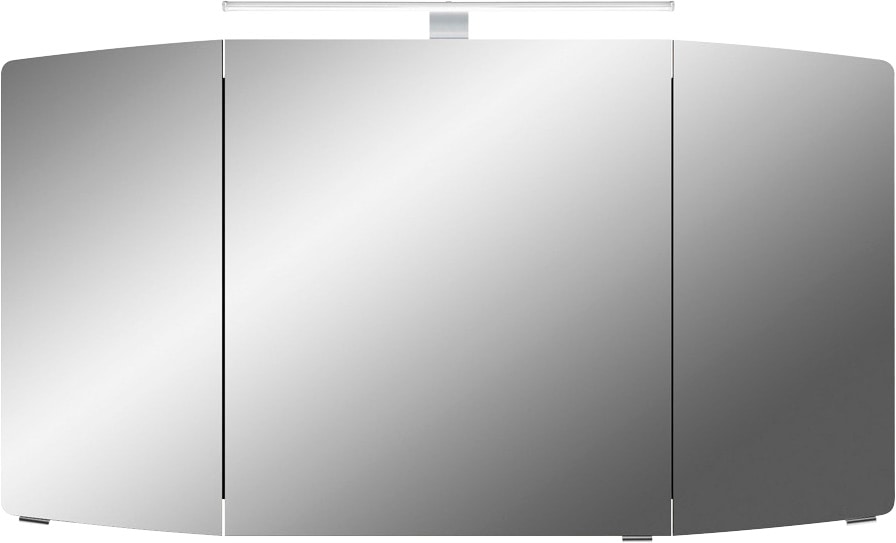 Saphir Badmöbel-Set »Cassca Sprint 2-teilig Mineralmarmor-Waschtisch mit LED-Spiegelschrank«, (2 St.), Waschplatz 121 cm breit mit 5 Türen, 2 Schubladen, inkl. Türdämpfer