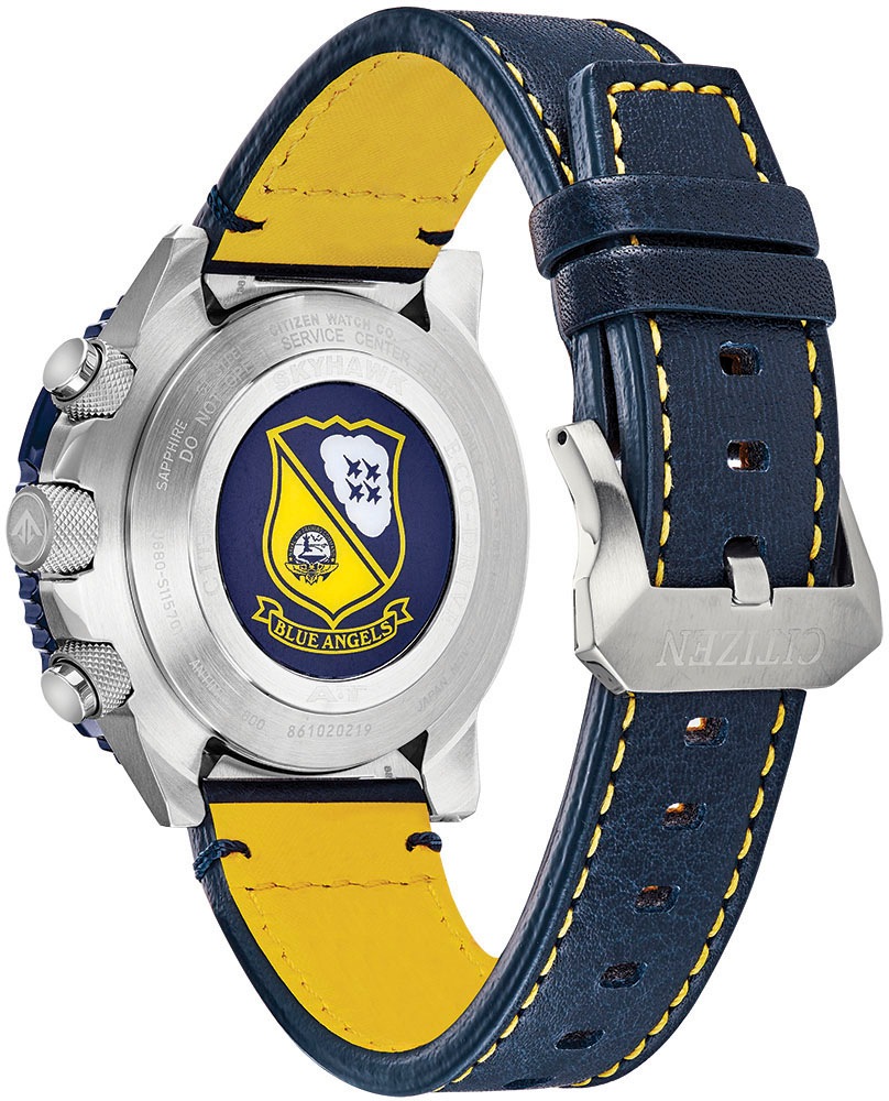 Citizen Funkchronograph »Promaster Skyhawk "Blue Angels"«, Armbanduhr, Herrenuhr, Solar, Stoppfunktion, Lederarmband