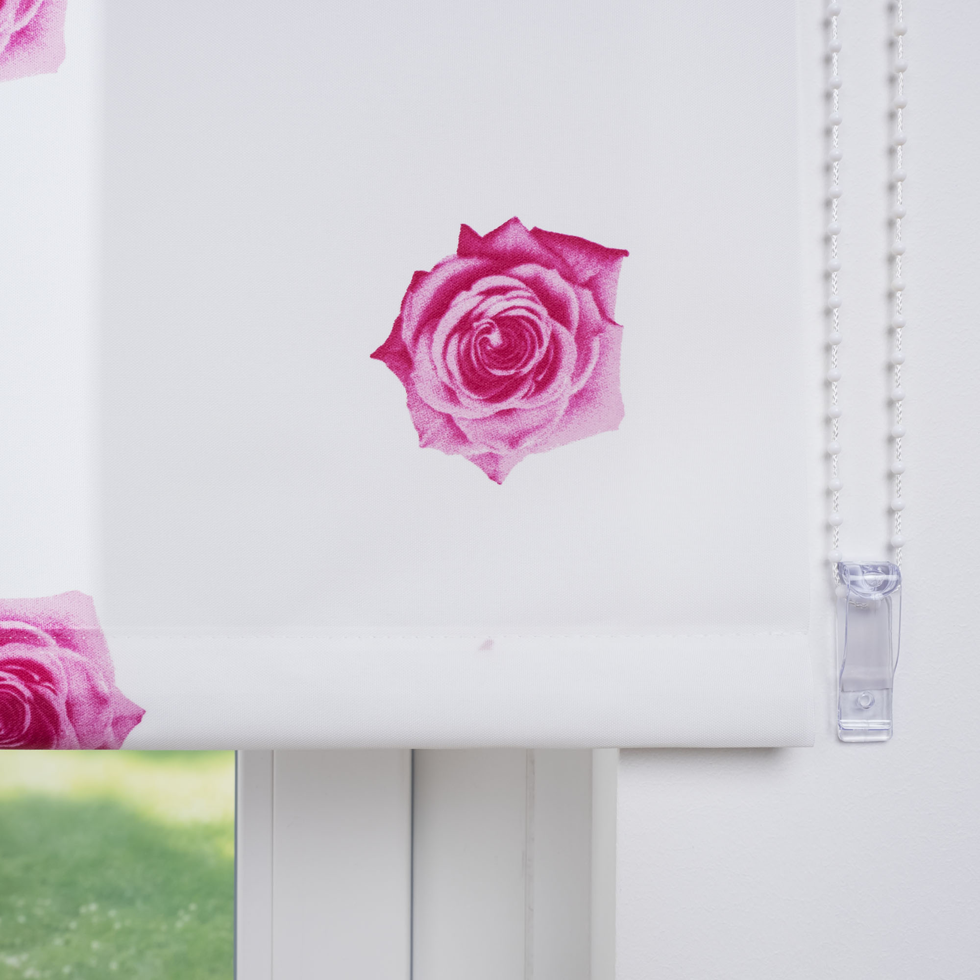 Thumbnail - Liedeco Seitenzugrollo "Rosen" Lichtschutz freihängend Seitenzugrollo, Kettenzugrollo, Dekorrollo - Rosen pink