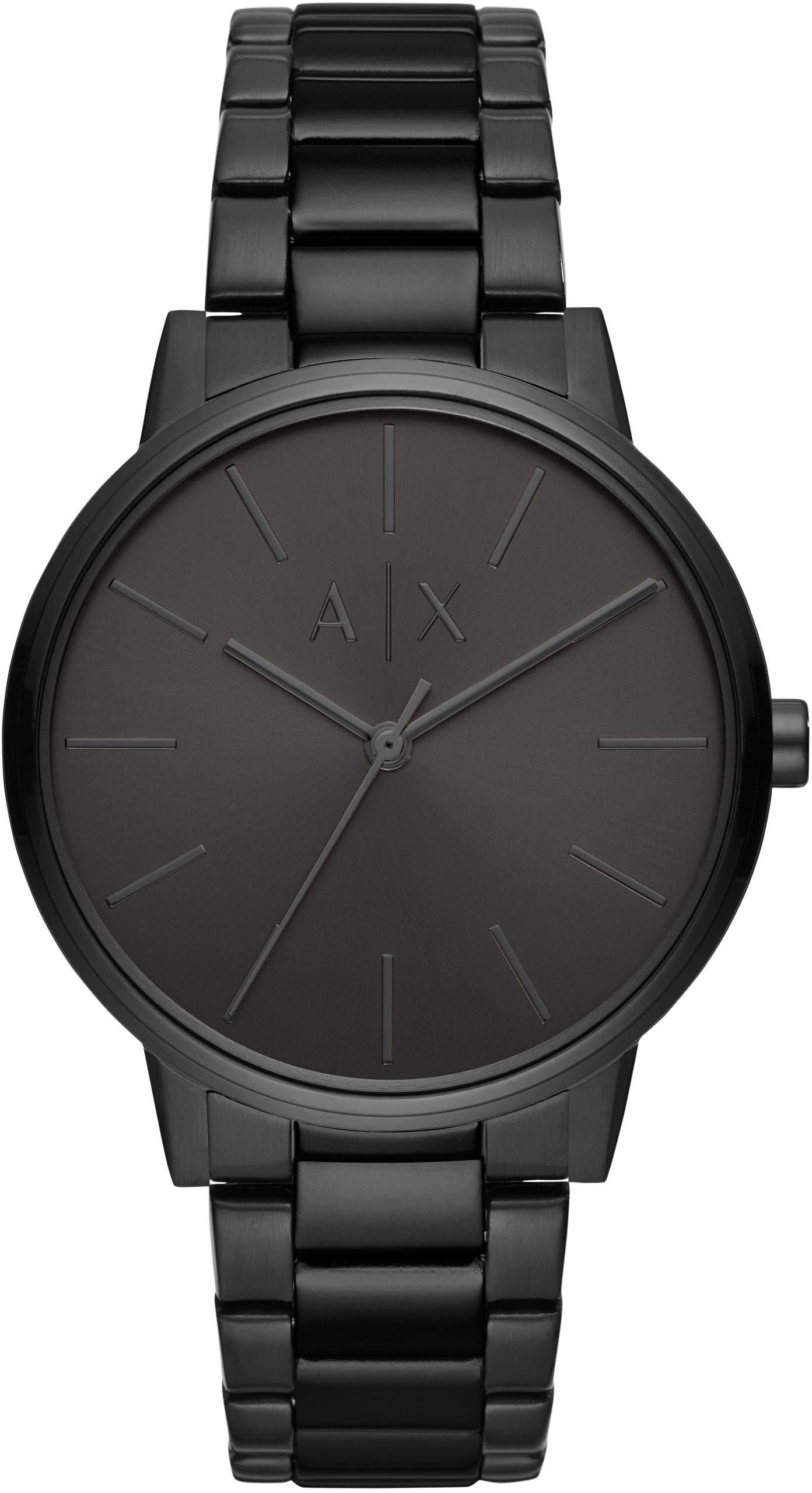 Quarzuhr ARMANI EXCHANGE, schwarz, Armbanduhren, Damen, Quarzuhr, Armbanduhr, Herrenuhr, analog, Edelstahlarmband