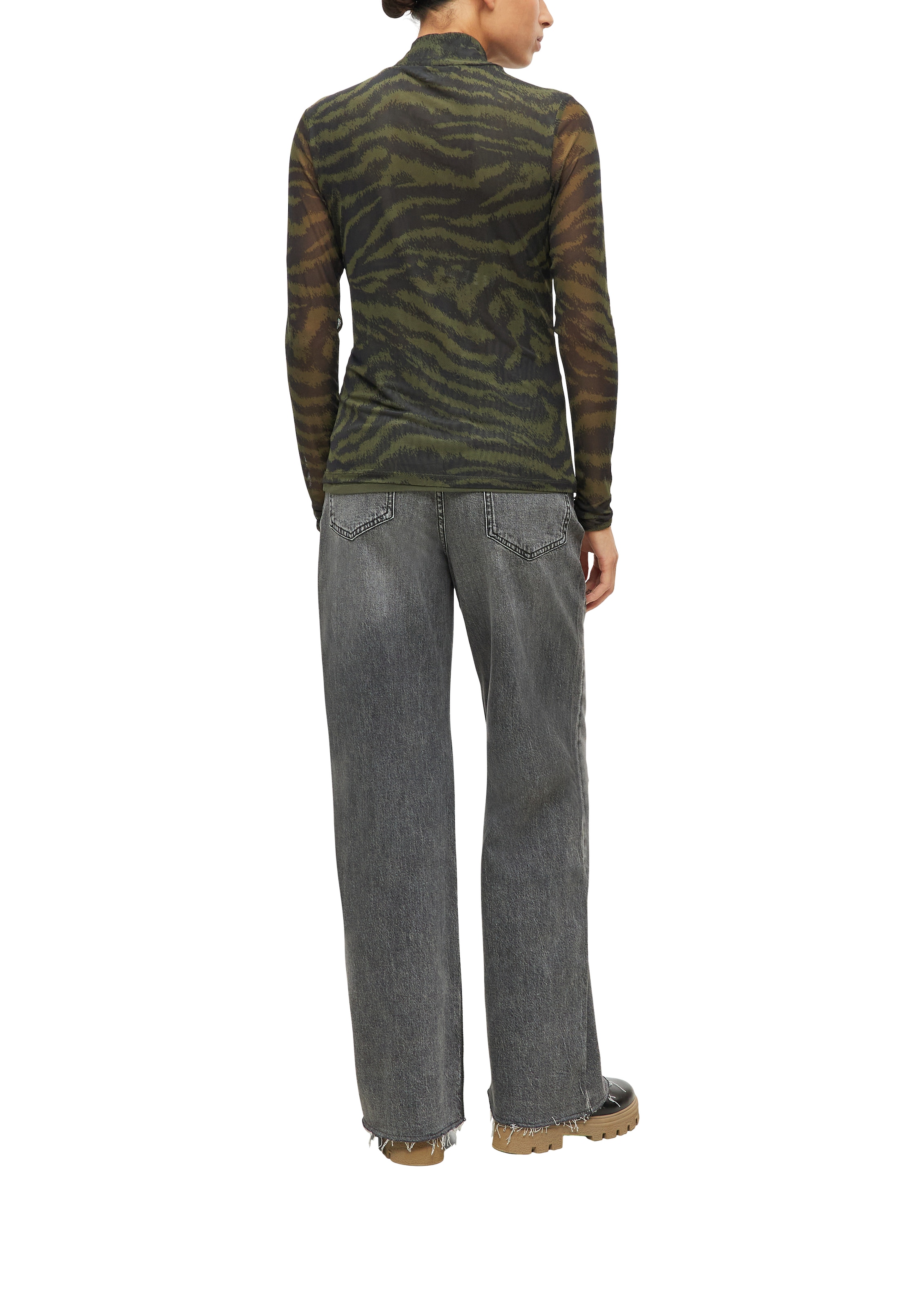 s.Oliver Langarmshirt mit Stehkragen und Animal-Print / Stretch