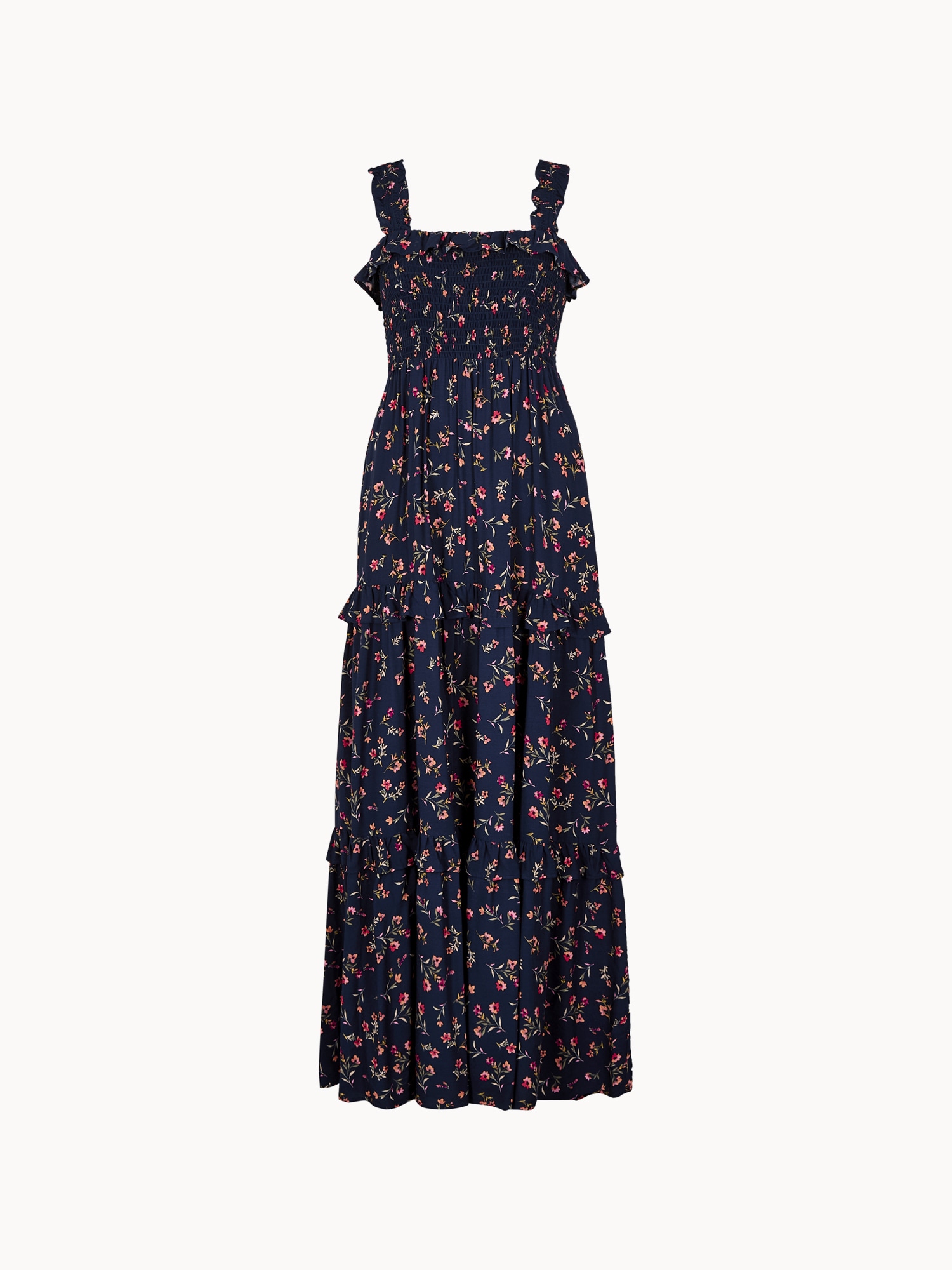 Apricot Maxikleid »Maxikleid mit Smokarbeit und zierlichem Blumenmuster« mit Rüschen