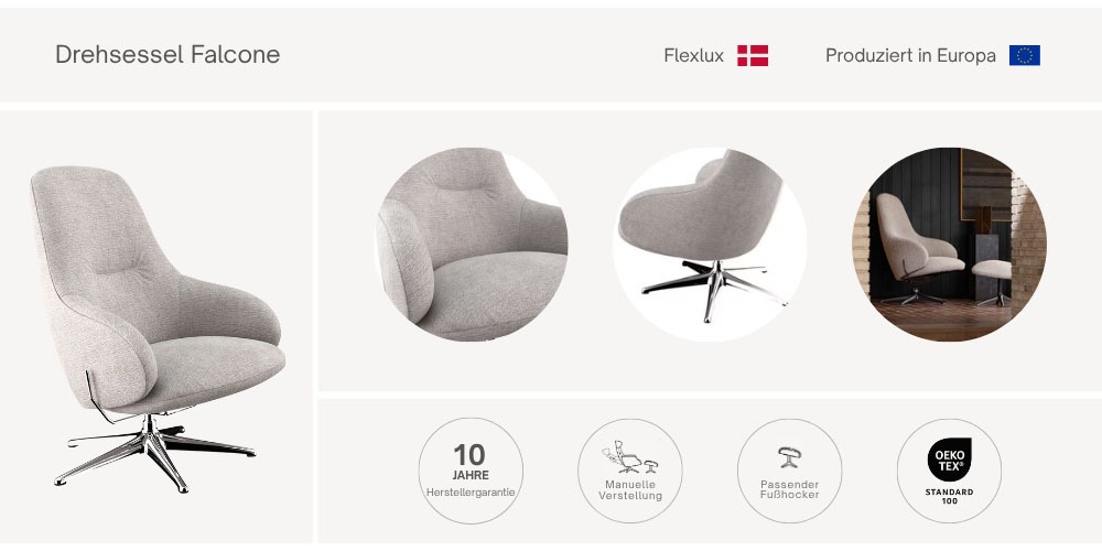FLEXLUX Drehsessel "Falcone, Drehbarer Fernsehsessel, Entspannung, Hoher Ko günstig online kaufen