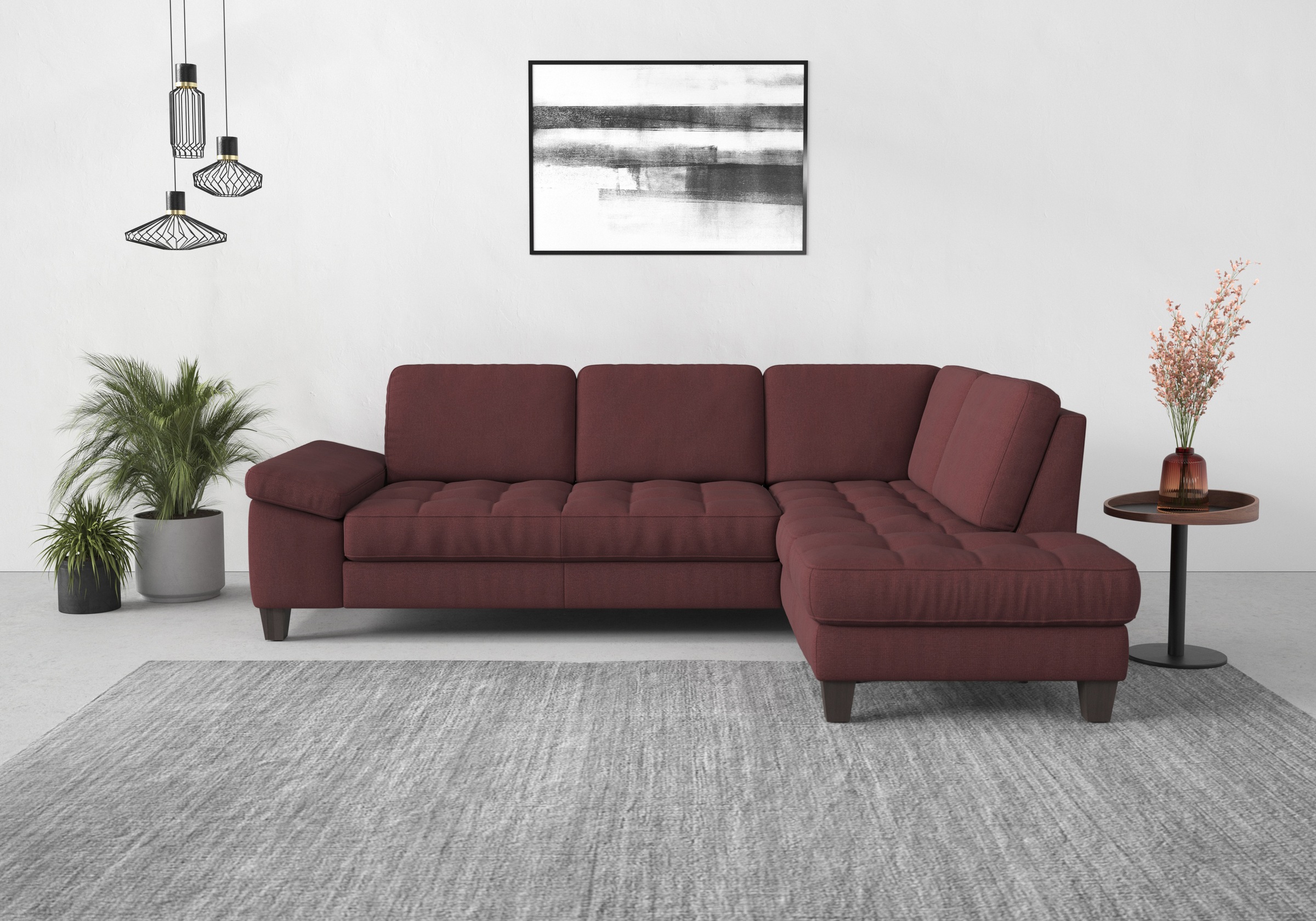 SIT & MORE Westham L-Shape Corner Sofa with Ottoman purple (chianti) 10