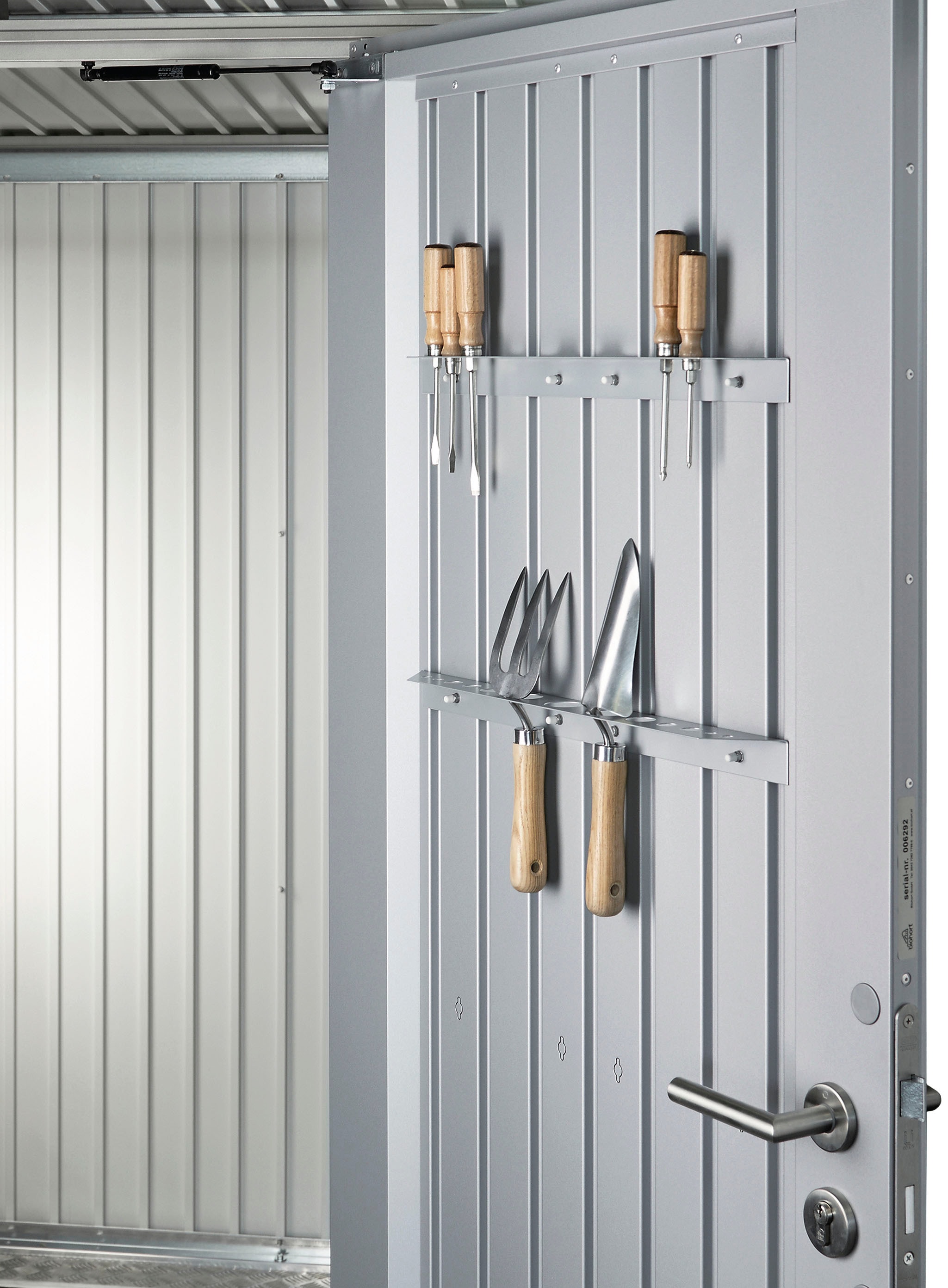 Biohort Gartengerätehalter "2 Werkzeughalter, für Gerätehäuser AvantGarde, HighLine, Panorama" 2er-Set, silber-metallic
