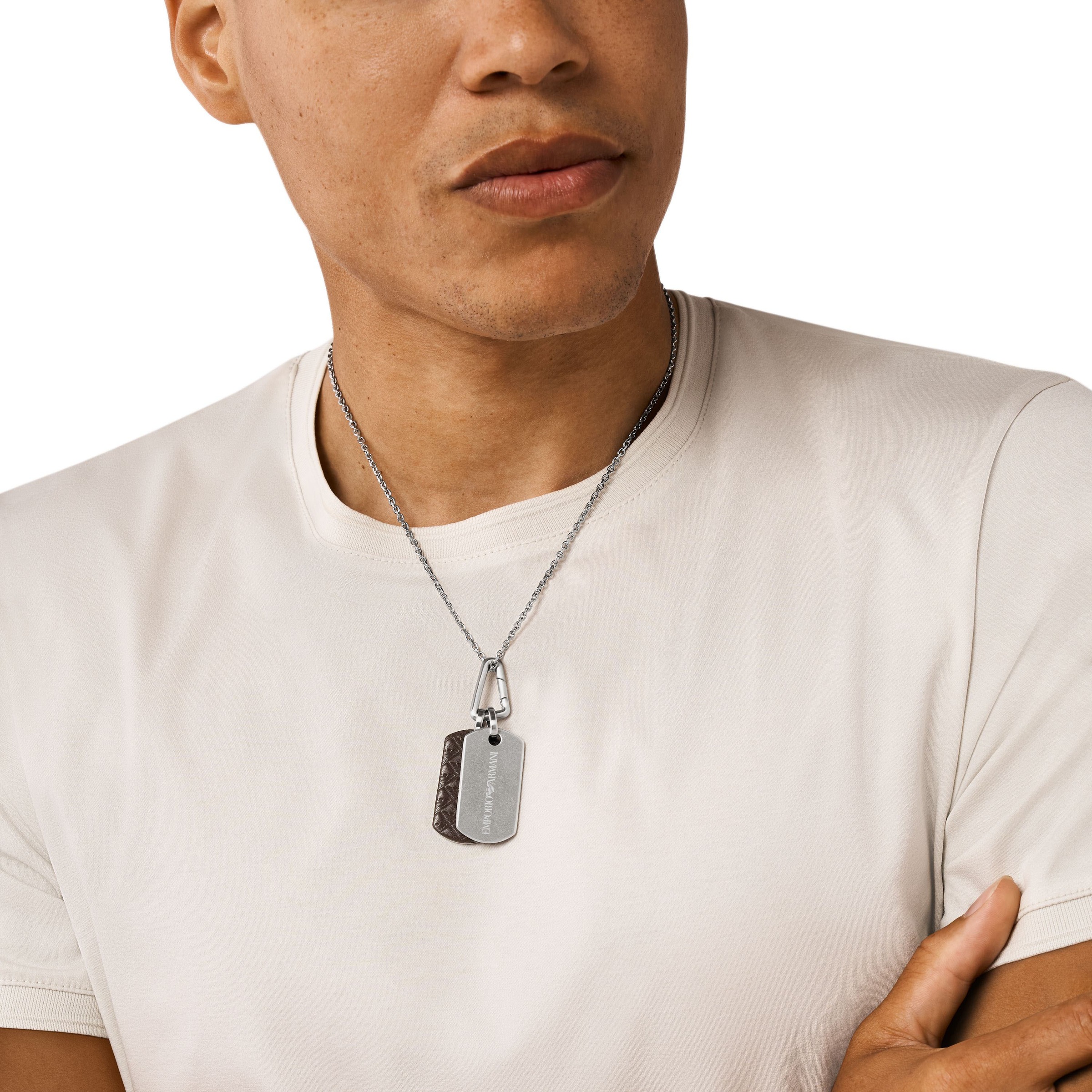 Emporio Armani Kette mit Anhänger »Schmuck Geschenk Edelstahl Leder Dog Tag, EGS3133040«, (Set, 4 tlg.)