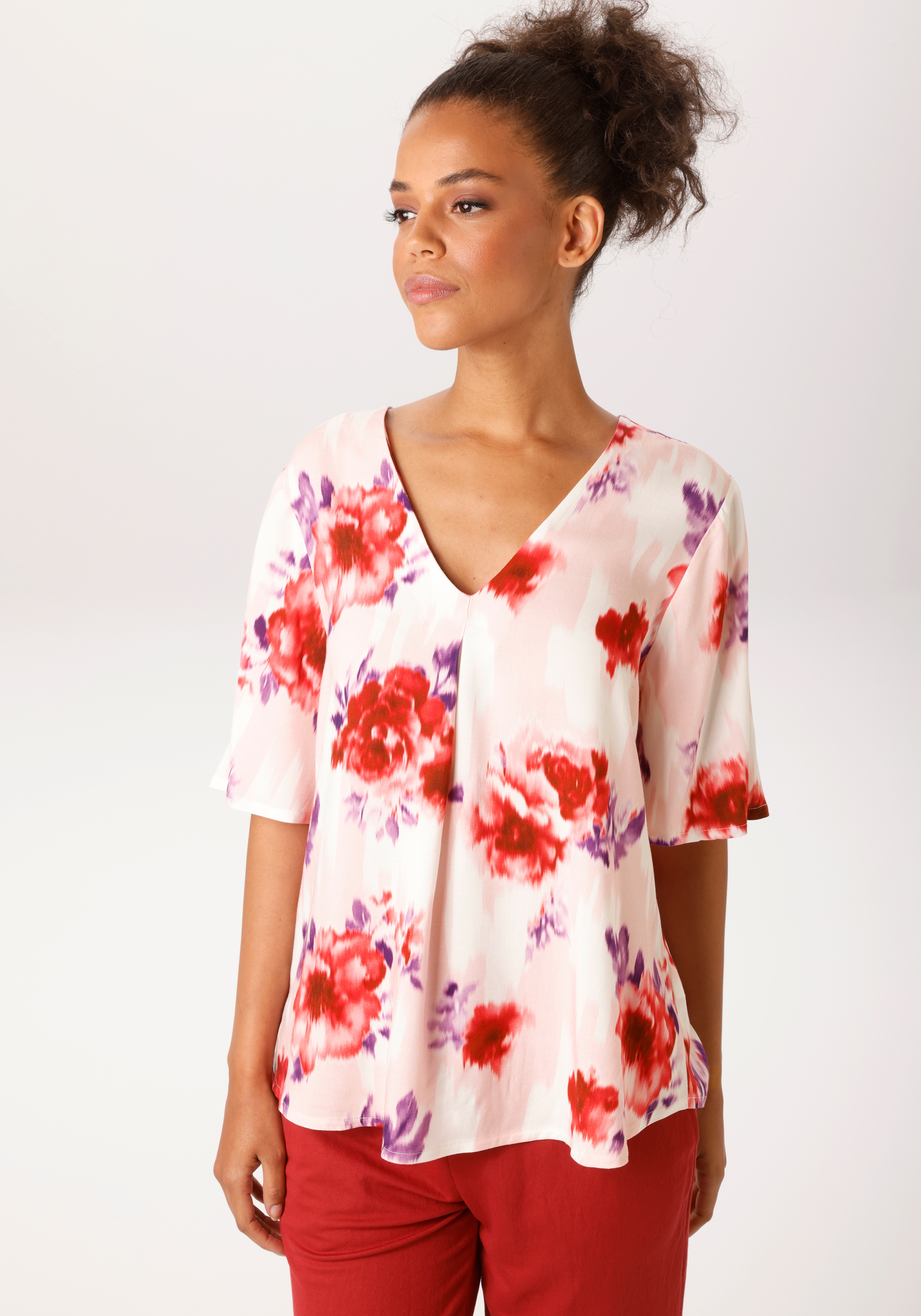 Aniston CASUAL Schlupfbluse mit romantischen Blüten bedruckt - NEUE KOLLEKT günstig online kaufen
