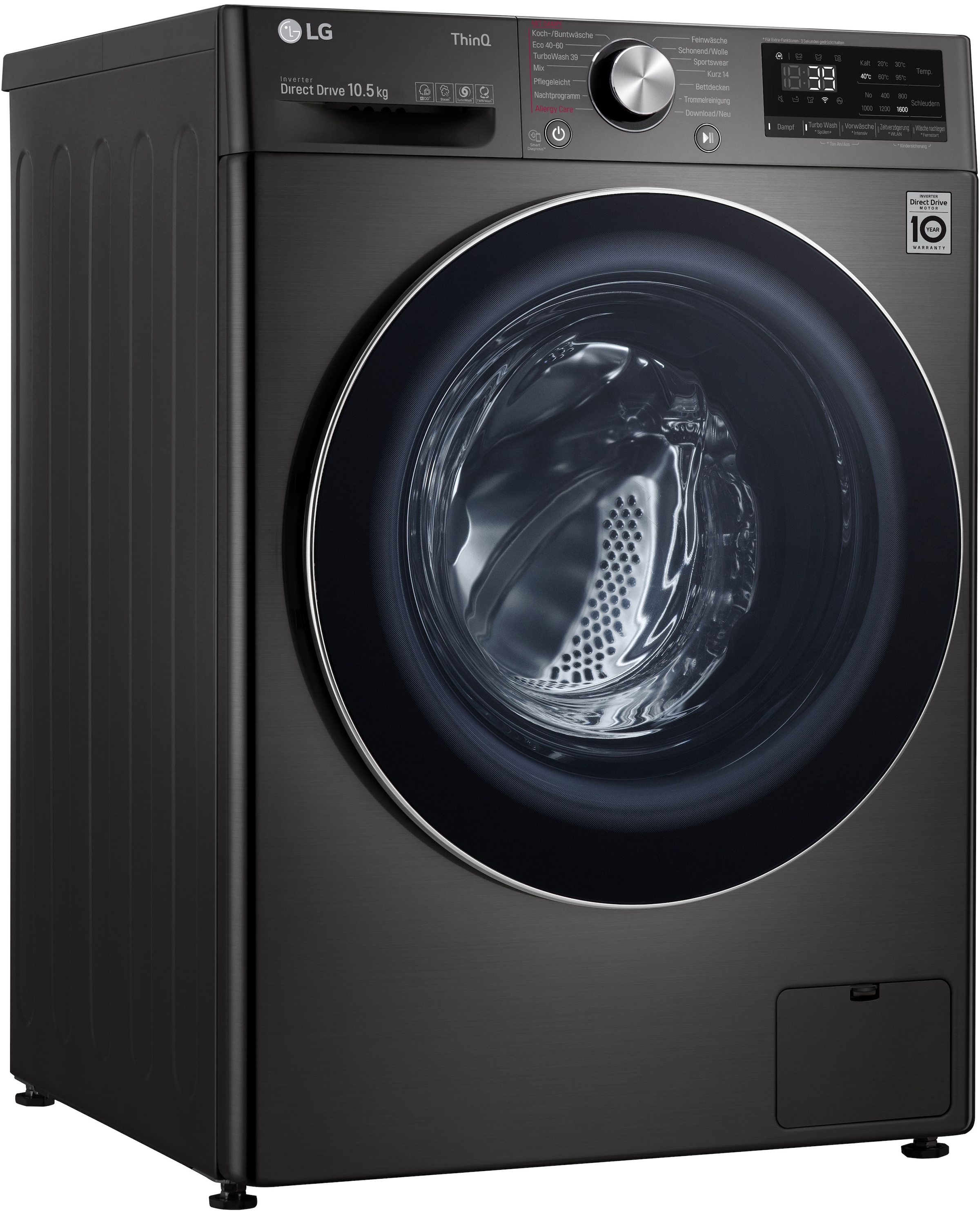 LG Waschmaschine "F6WV710P2S", 10,5 kg, 1600 U/min, TurboWash - Waschen in nur 39 Minuten