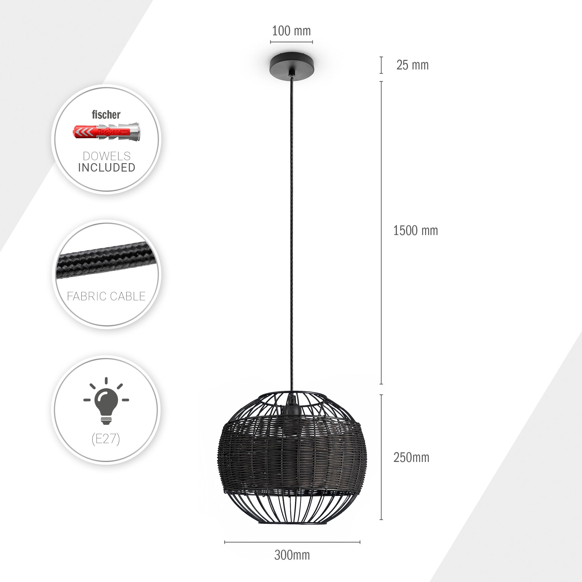 Paco Home Pendelleuchte »PUGLO«, Leuchtmittel E27 | ohne Leuchtmittel, Rattan Pendelleuchte Korb Lampe LED Rund Esstischlampe E27 Boho
